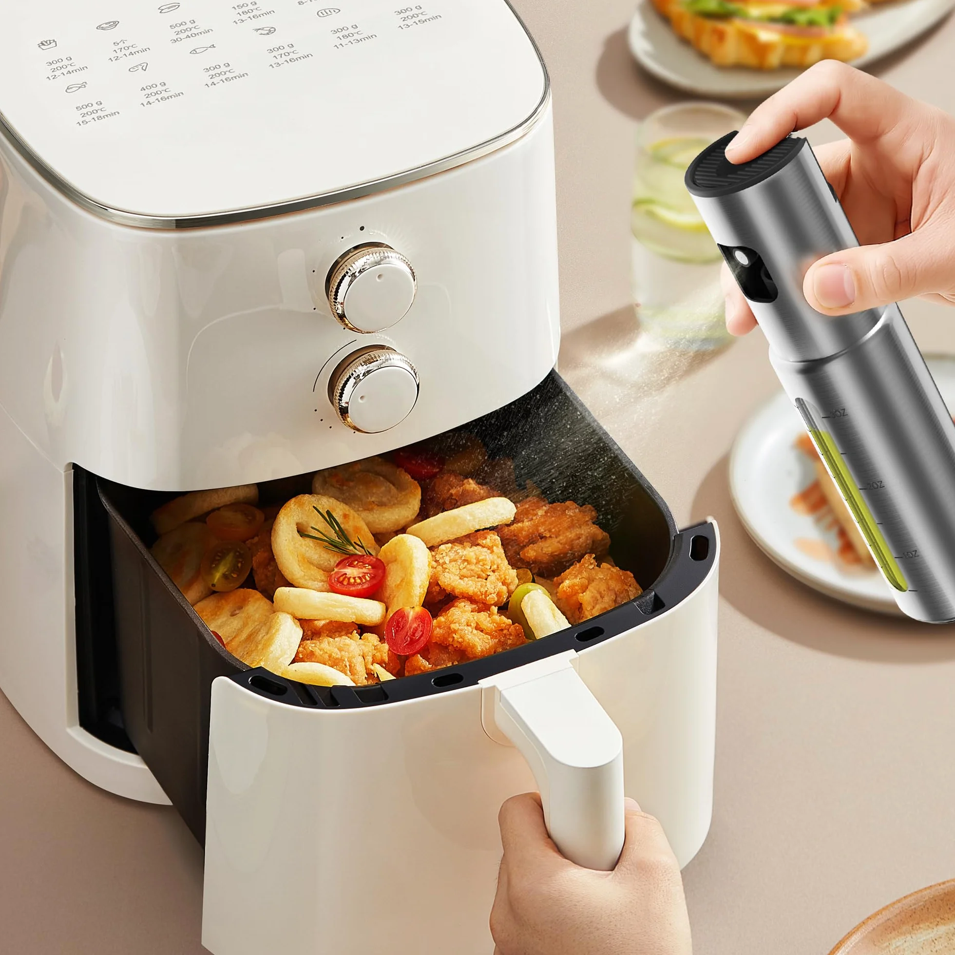 KitchenBoss Rozpylacz Oleju do Smażenia Oliwy z Oliwek: 100ml Stalowy Rozpylacz do Frytkownicy Powietrznej, Sałatek, BBQ