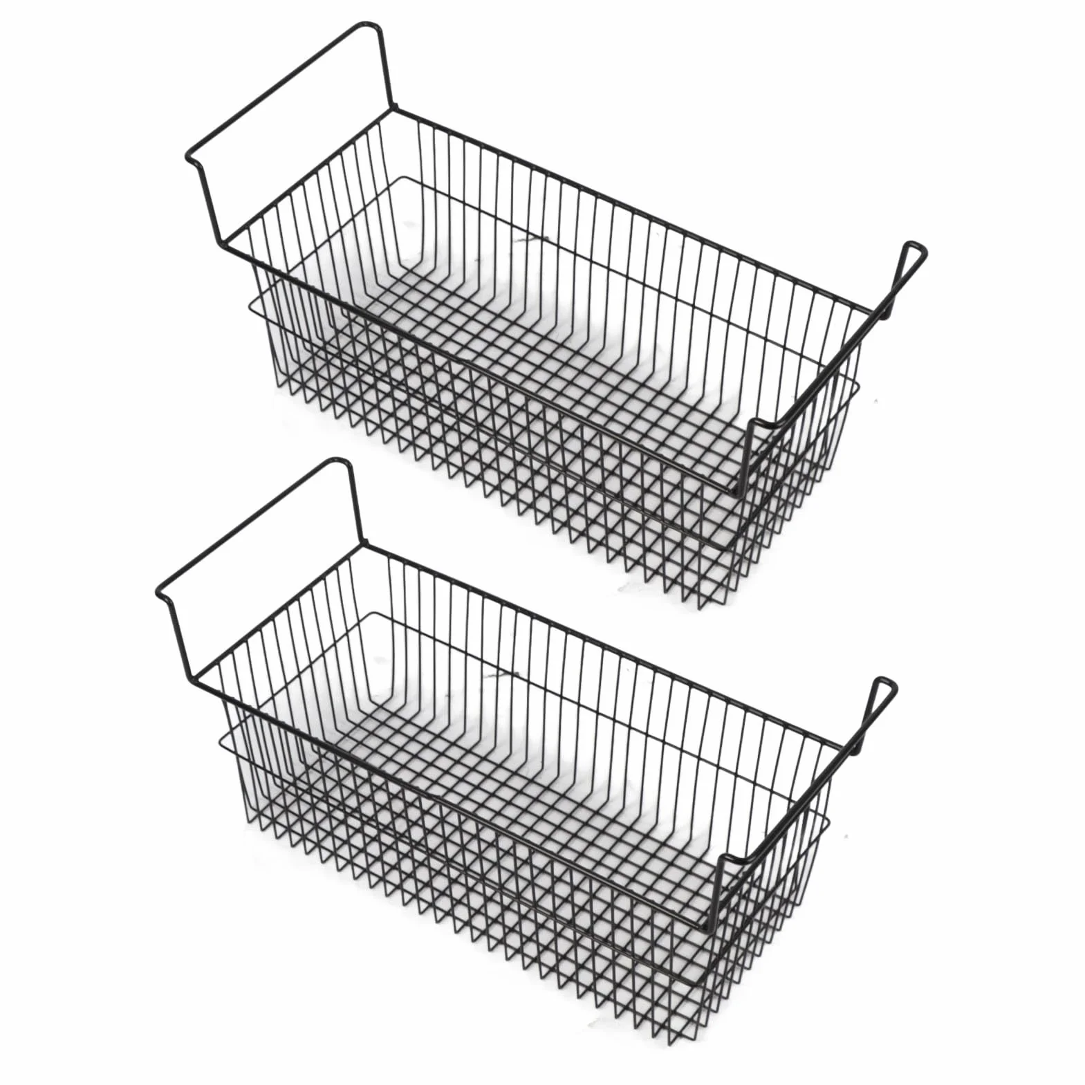 Generic Pojemniki z zamrażarką skrzyniową Mocny Metalowy Drut Możliwość Układania w Stosy Regał do Przechowywania Schludnych Przyborów Kuchennych 2 Opakowania do Szafek, Szaf Czarny (Dł. 63 cm x