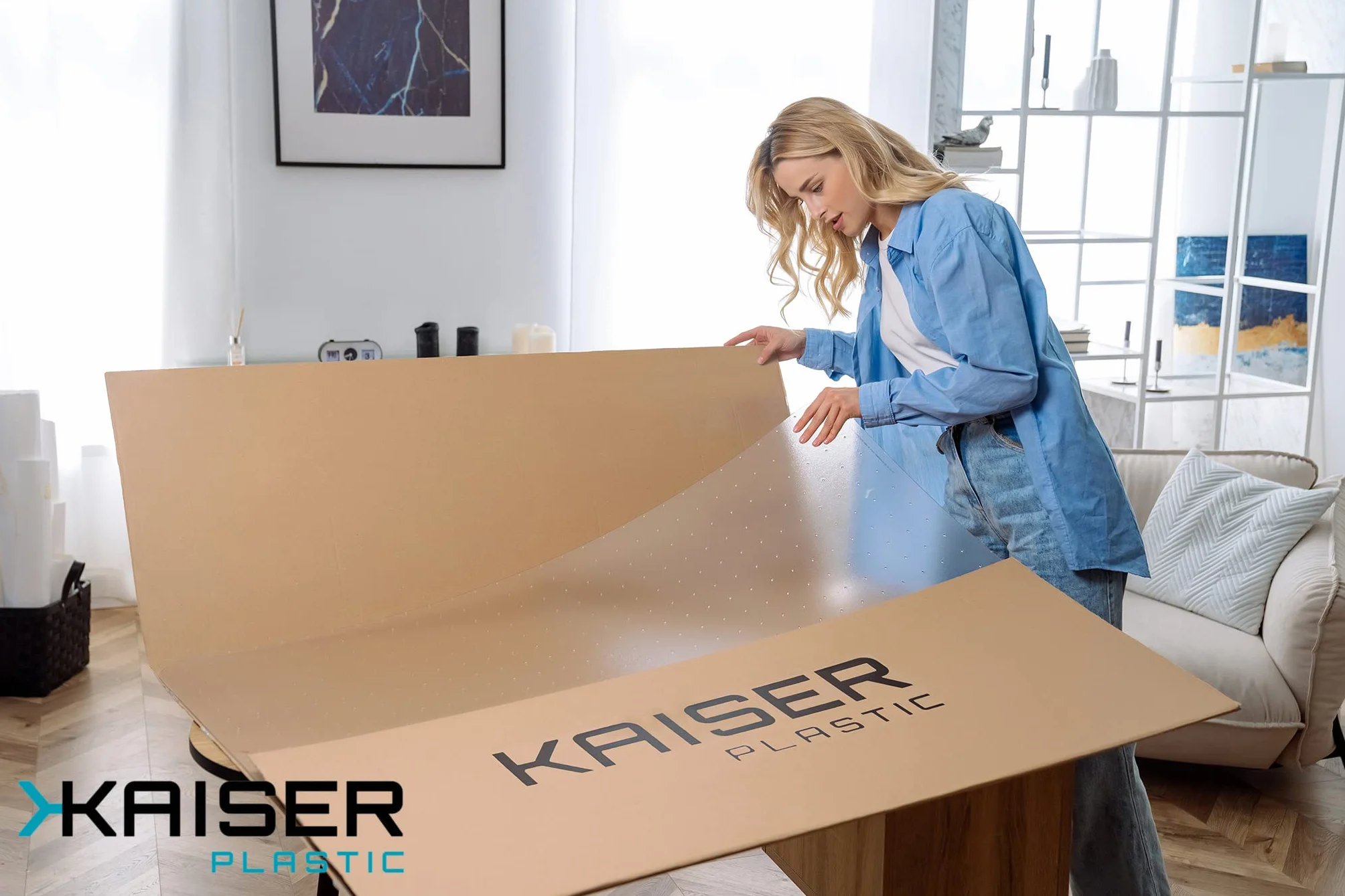 KAISER plastic® Mata ochronna, wyprodukowana w Niemczech, do wykładzin dywanowych, 115 x 135 cm, z poliwęglanu