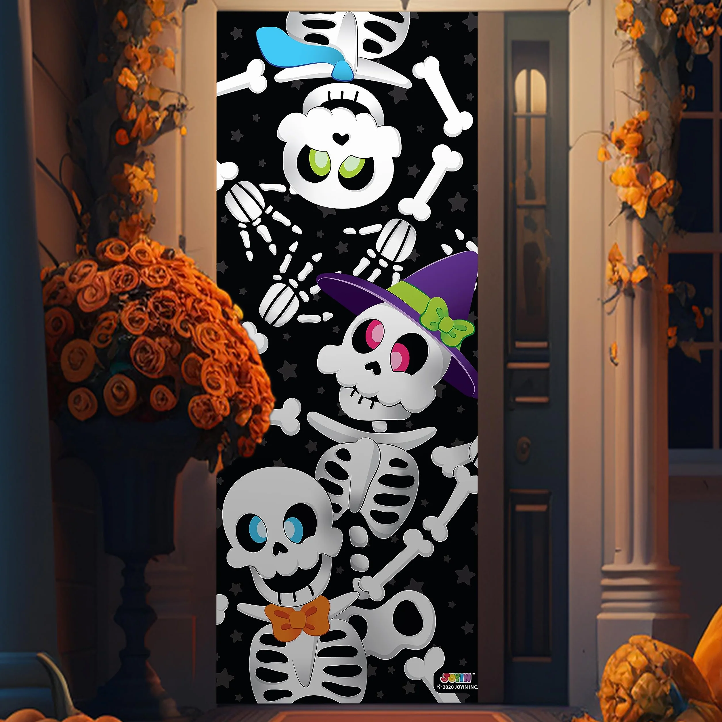 JOYIN 76 cm x 183 cm osłona na drzwi, szkielet, dekoracje halloweenowe, wewnątrz, dekoracja domu, naklejki na imprezy artykuły imprezowe upominki do garażu, okna, osłona ścienna urocza