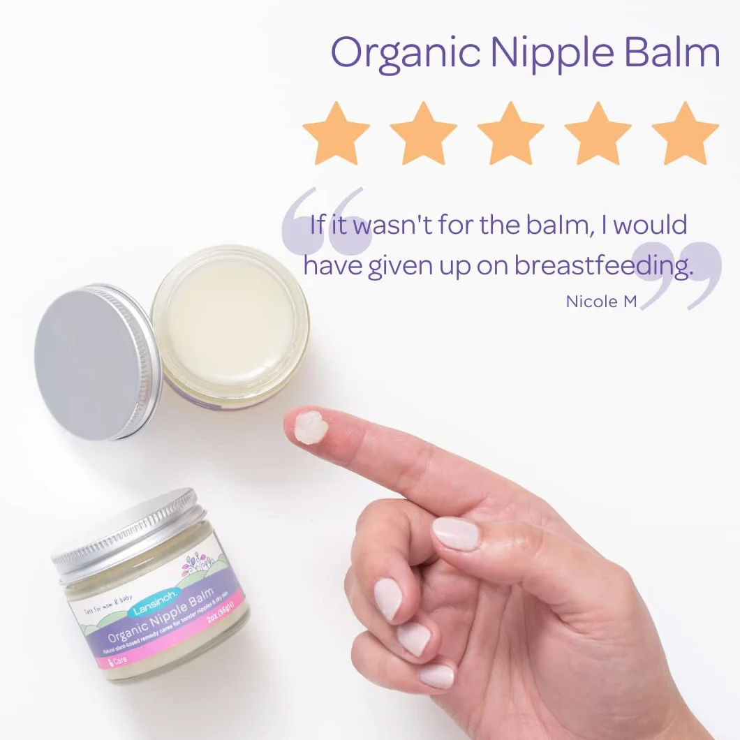 Lansinoh Organic Nipple Balm 60ml Natural Breastfeeding Cream, natural ingredients, tasteless, odourless, care for nipples when breastfeeding & dry skin when pregnant