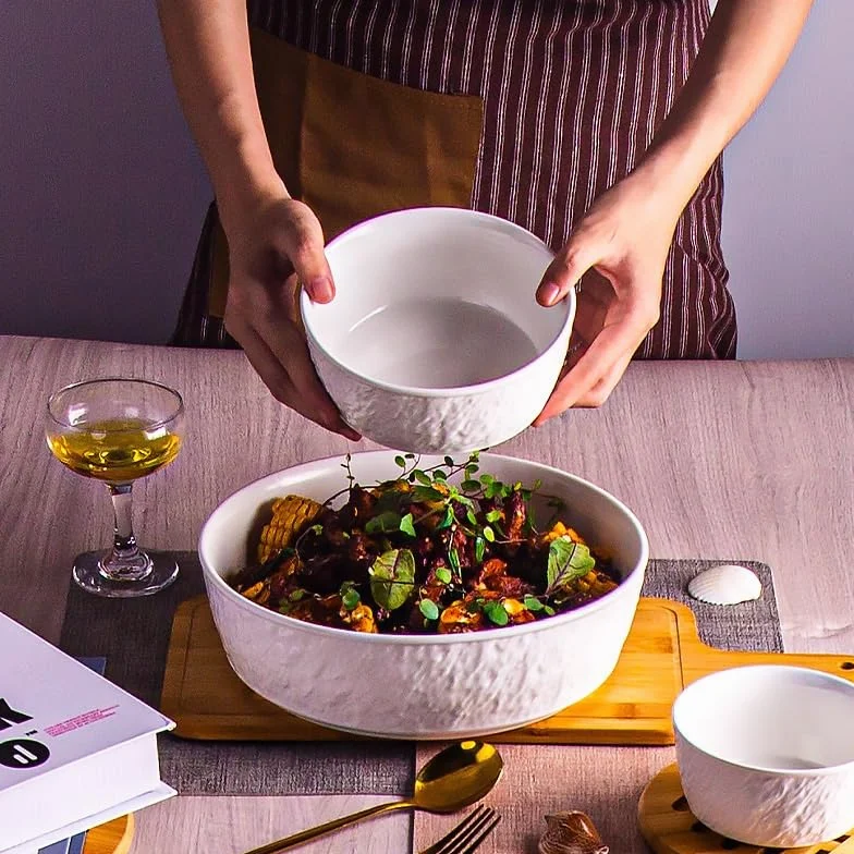 Talerze obiadowe, ceramiczne miski do zupy, kreatywne miski do sałatek i miski deserowe do restauracji, zestaw obiadowy (XL)