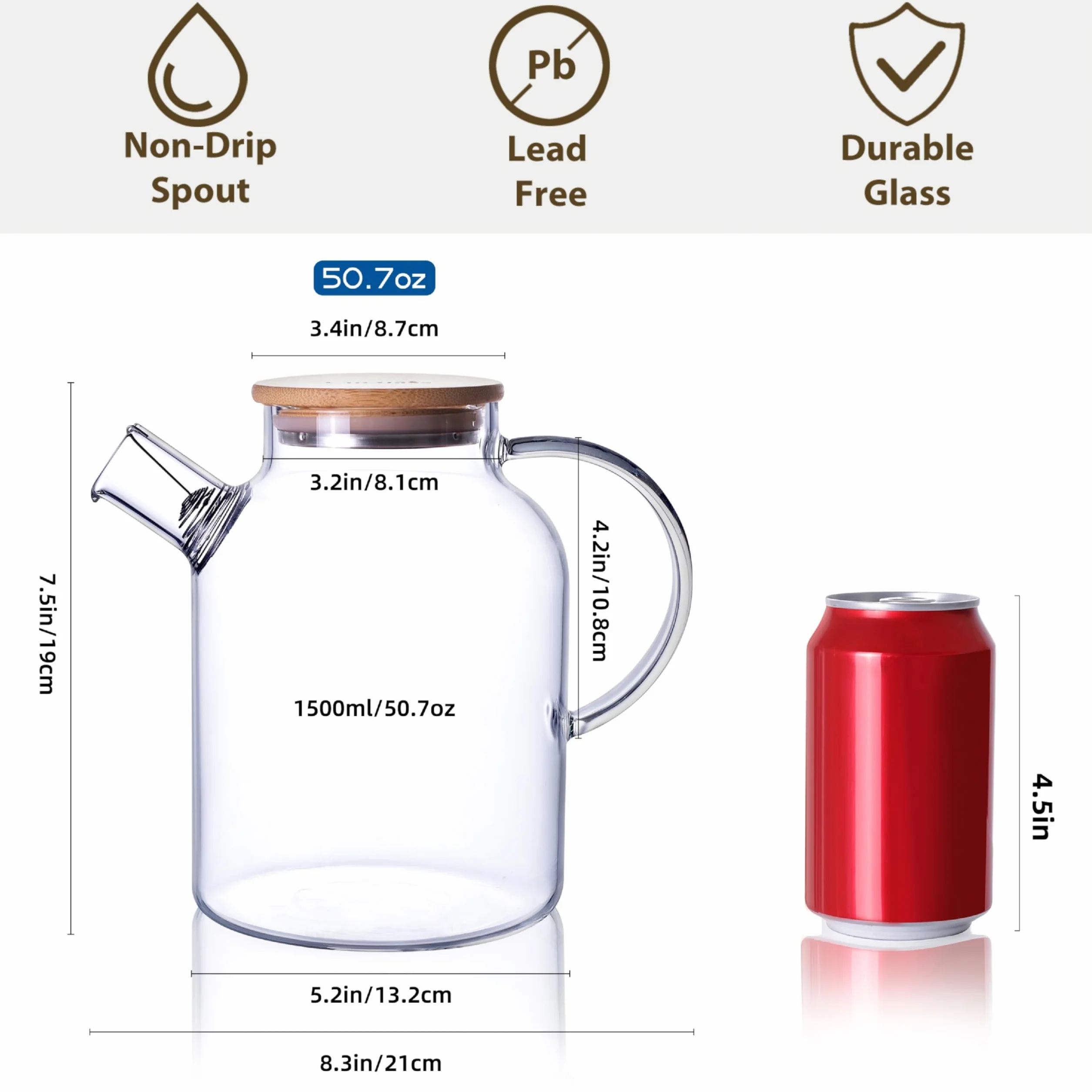 CnGlass Szklany czajnik Płyta kuchenna Bezpieczny, 1500ml Przezroczyste czajniki z wyjmowaną wylewką filtra, czajniczek do luźnych liści i kwitnącej herbaty