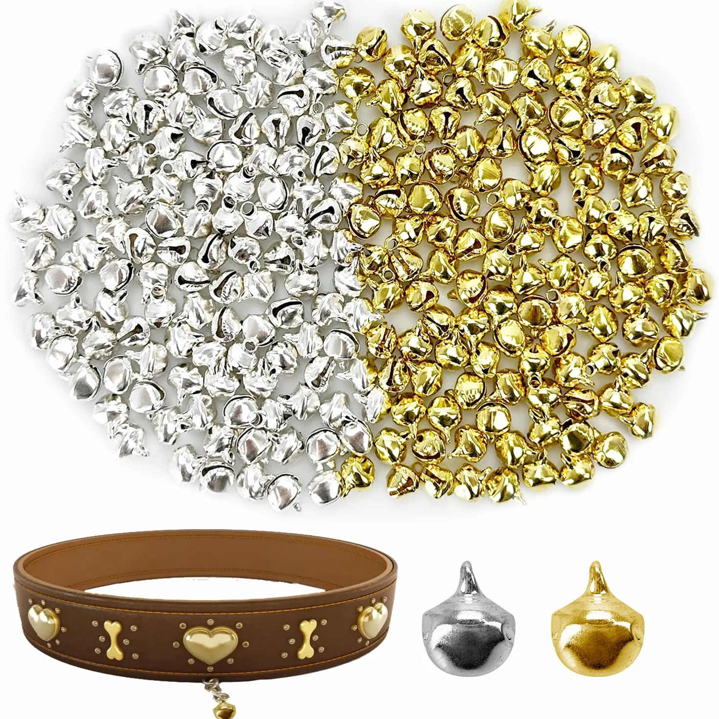 Jingle Bell, małe metalowe dzwonki rzemieślnicze, 240 szt., 9 mm, do samodzielnego wykonania, na festiwal, do domu, dekoracji bożonarodzeniowej, obroży, do produkcji biżuterii (120 szt. srebrnych i