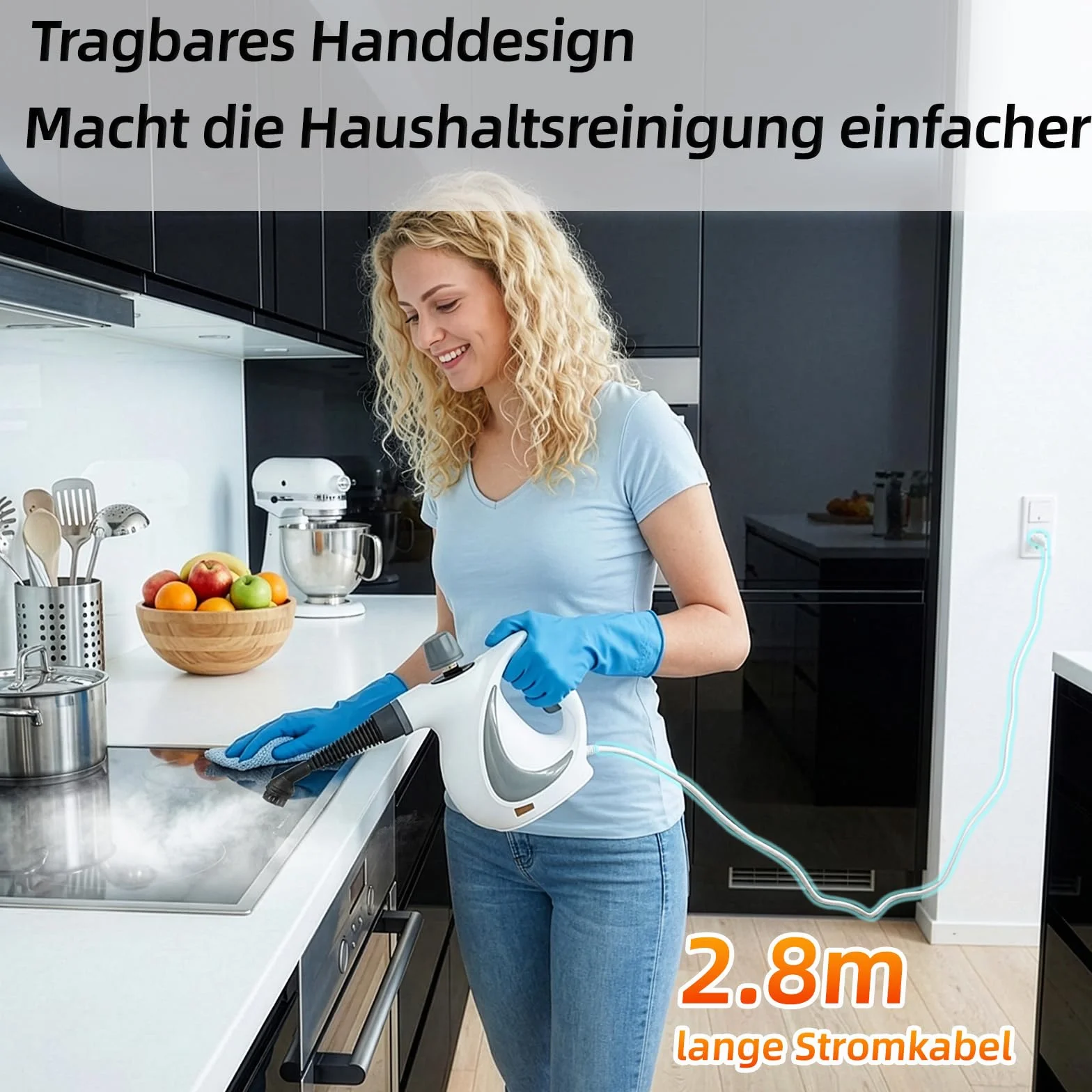 Myjka parowa, ręczna myjka parowa do domu, wielofunkcyjna, z 12-częściowymi akcesoriami, ciśnienie pary 3,5 bar, 350 ml, 1050 W, bezchemiczna myjka parowa, czyszczenie kuchni, podłóg, płytek, sof