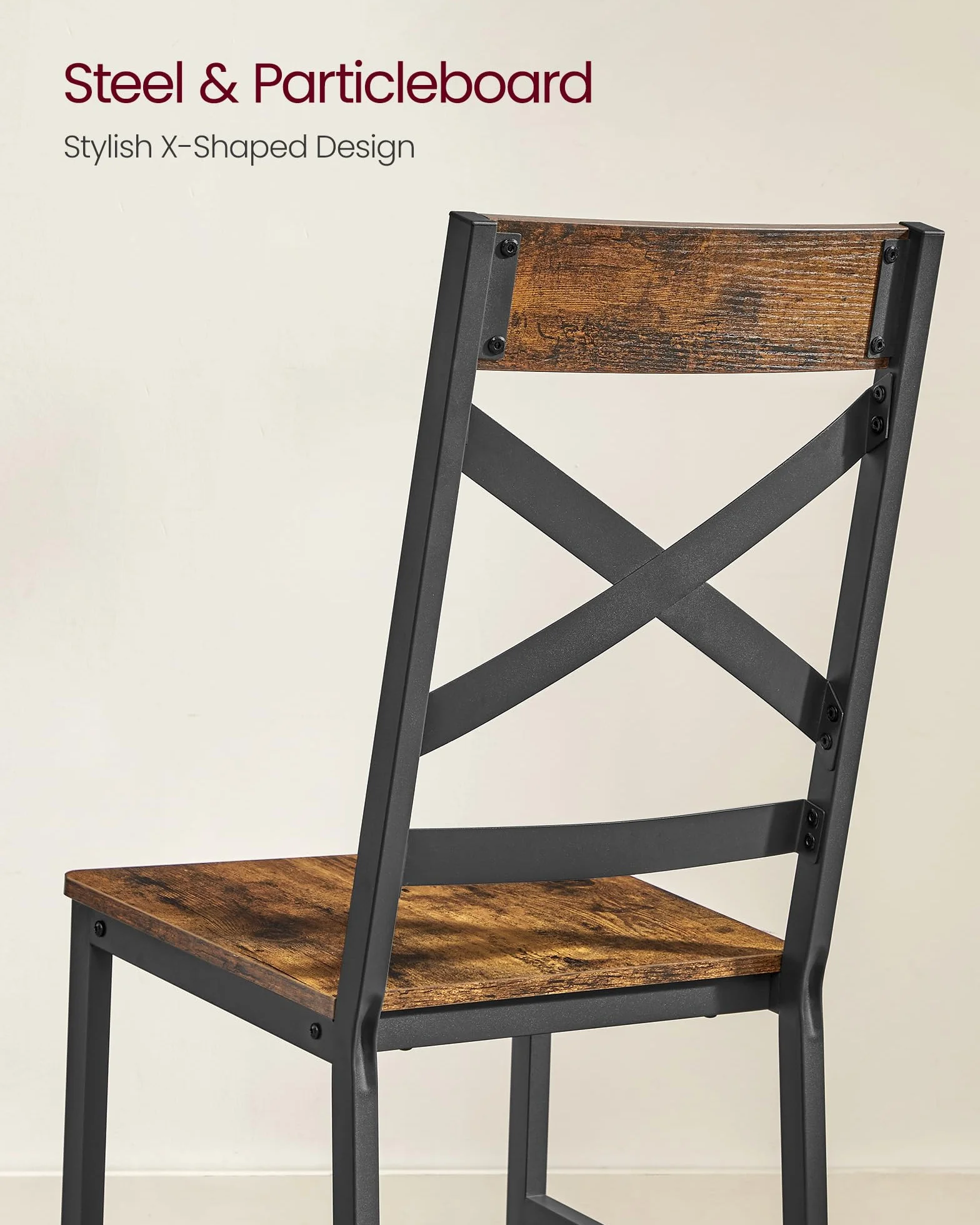 VASAGLE Krzesła do jadalni, zestaw 2 krzeseł do jadalni, stalowa rama, ergonomiczny design, styl industrialny, do salonu, jadalni, rustykalny brązowy i czarny LDC094B01