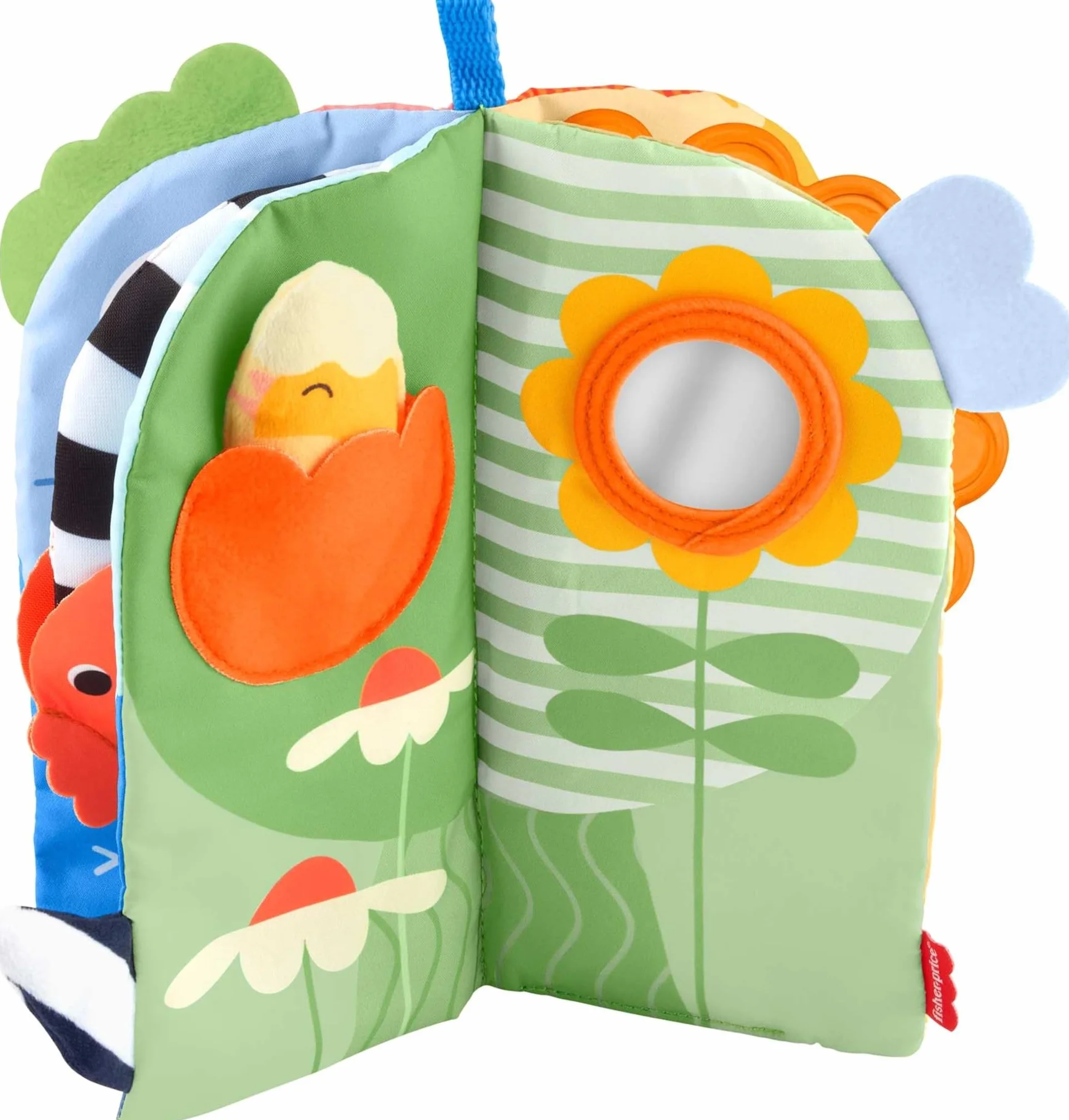 Fisher-Price Miękka książeczka sensoryczna – Pory roku, 4 strony, zabawa na brzuszku/na siedząco, aktywizująca zabawka sensoryczna dla noworodków i niemowląt, JKP53