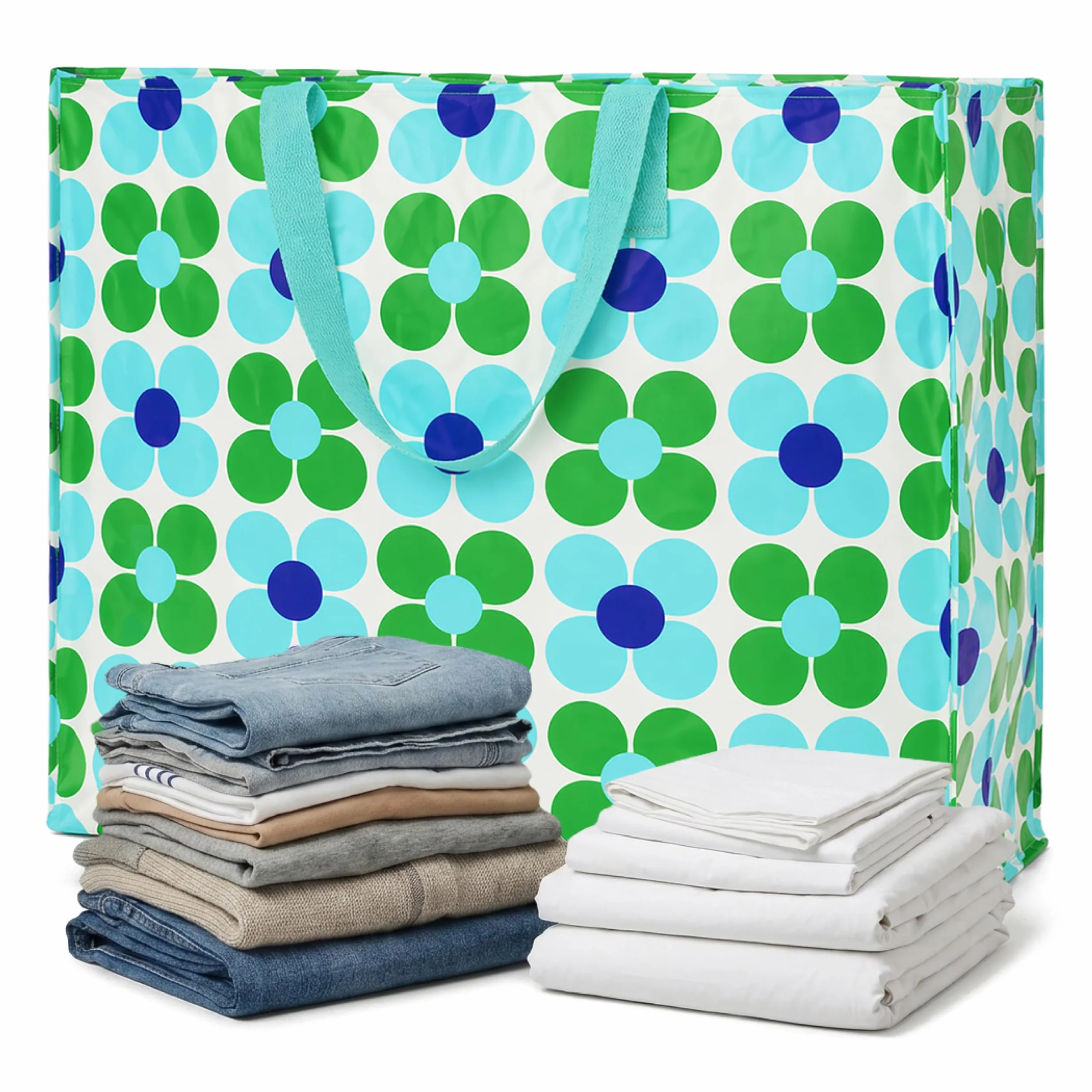 Rex London - Gigantyczna torba XXL, torba do przechowywania z zamkiem błyskawicznym, kolorowy wzór (Daisy blue/green)