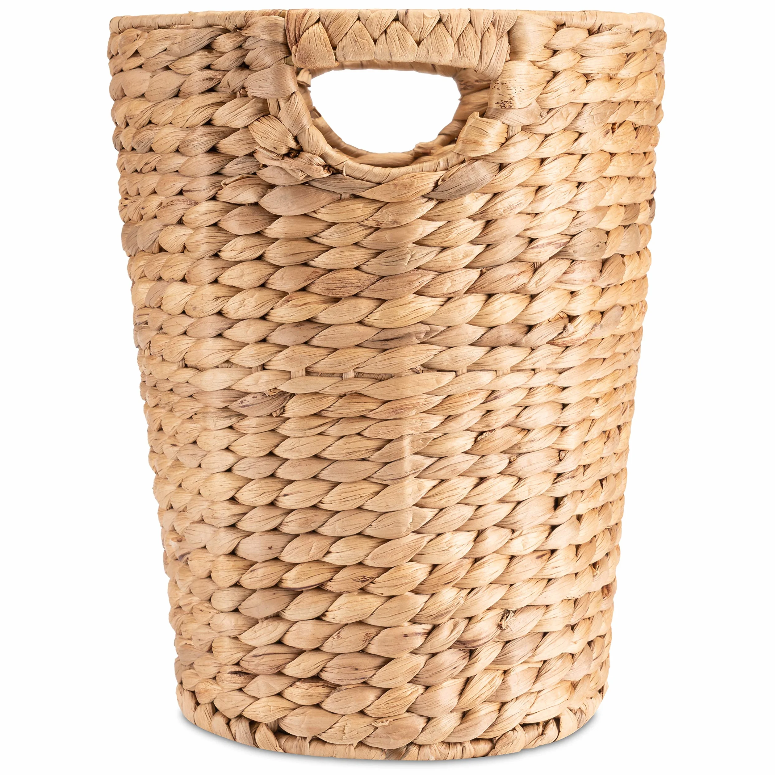 Decorasian Kosz na papier pleciony z hiacyntu wodnego – kosz na śmieci z uchwytem – średnica 25 cm u góry, 19 cm na dole, wysokość 32 cm
