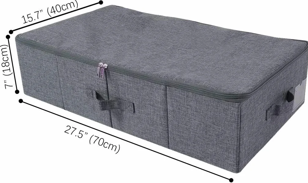 70x40x18cm, składane, zmywalne pojemniki do przechowywania pod łóżkiem z pokrywką na zamek błyskawiczny, pojemniki do szafy na ubrania, buty, zabawki, czarno-szare