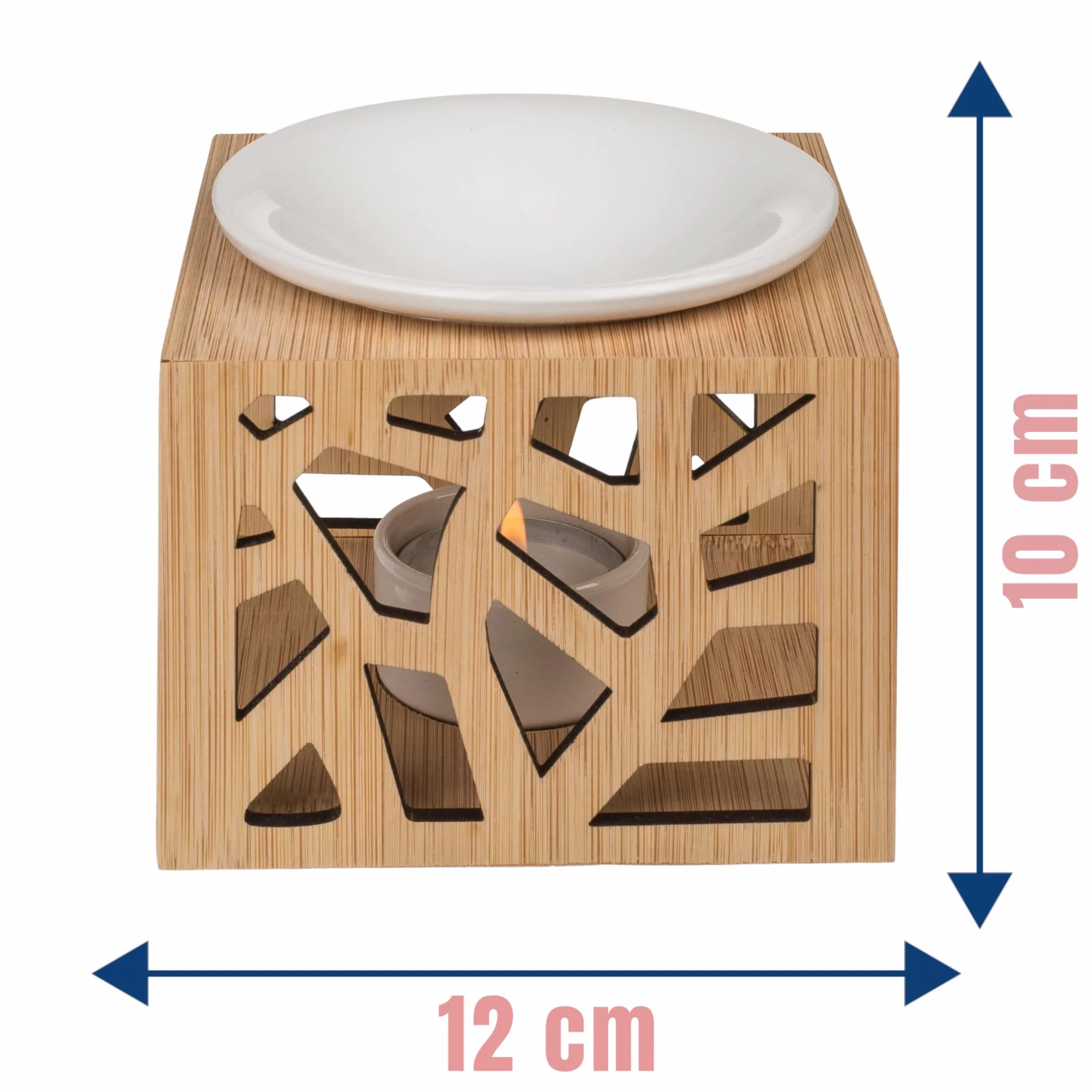 MIJOMA Lampa zapachowa wypełniona harmonią – ręcznie wykonana z drewna, z elegancką białą misą ceramiczną – idealna do urzekających zapachów i duchowego relaksu – wymiary ok. 12 x 12 cm
