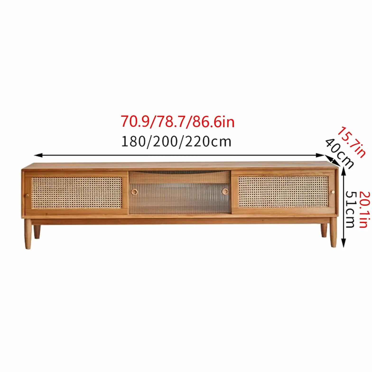 Przyjazna dla ściany podstawka pod telewizor o niskiej głębokości, szafka rozrywkowa z litego drewna z wieloma przegródkami, funkcja podziału (orzech, 220 cm/86,6 cala)