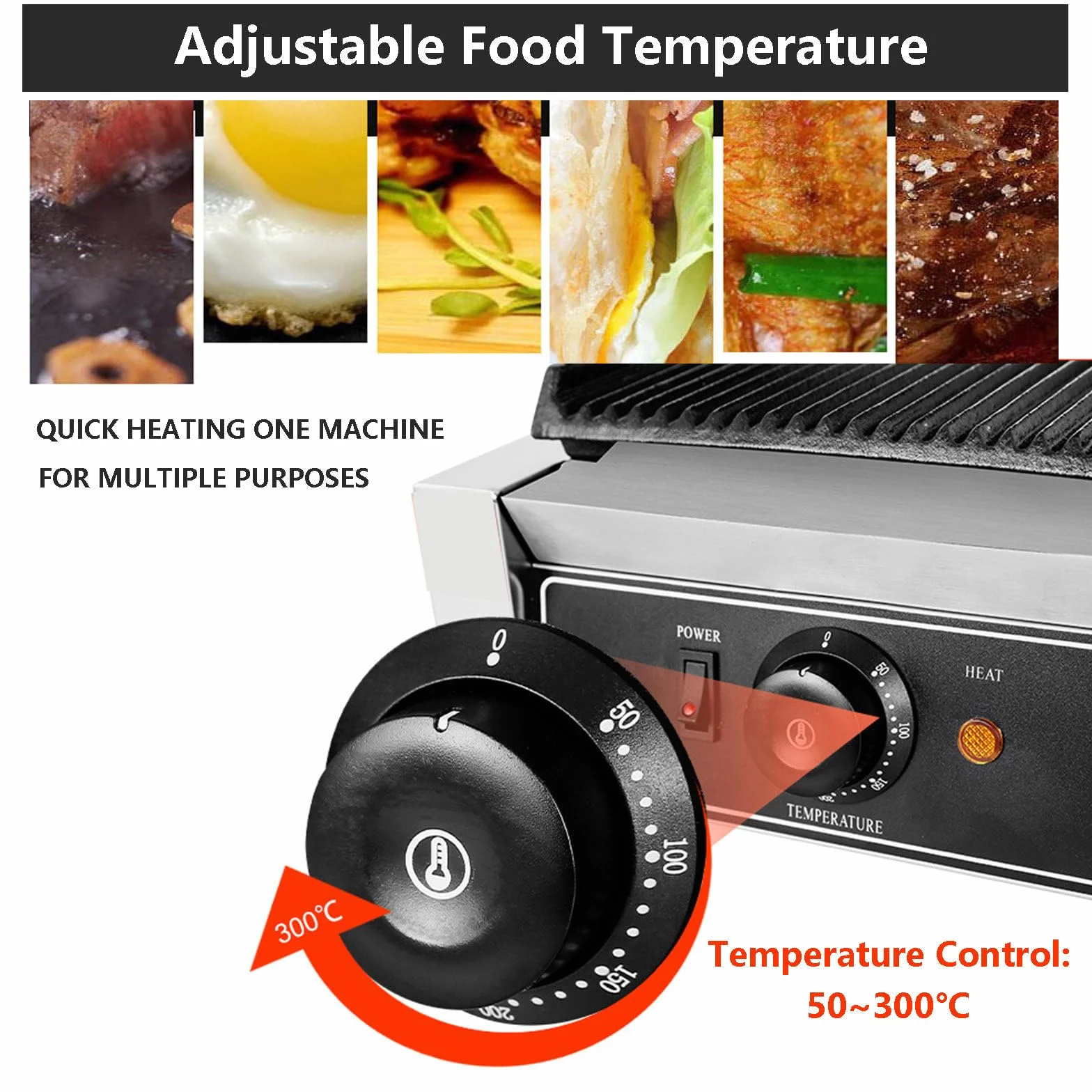 Grill Ze Stali Nierdzewnej Do Kanapek - 50-300°C, Elektryczny Toster Do Kanapek I Gofrownica, Jednogłowicowa Elektryczna Patelnia Z 5 Szczypcami Do Grilla Na Spotkania Rodzinne,1800W