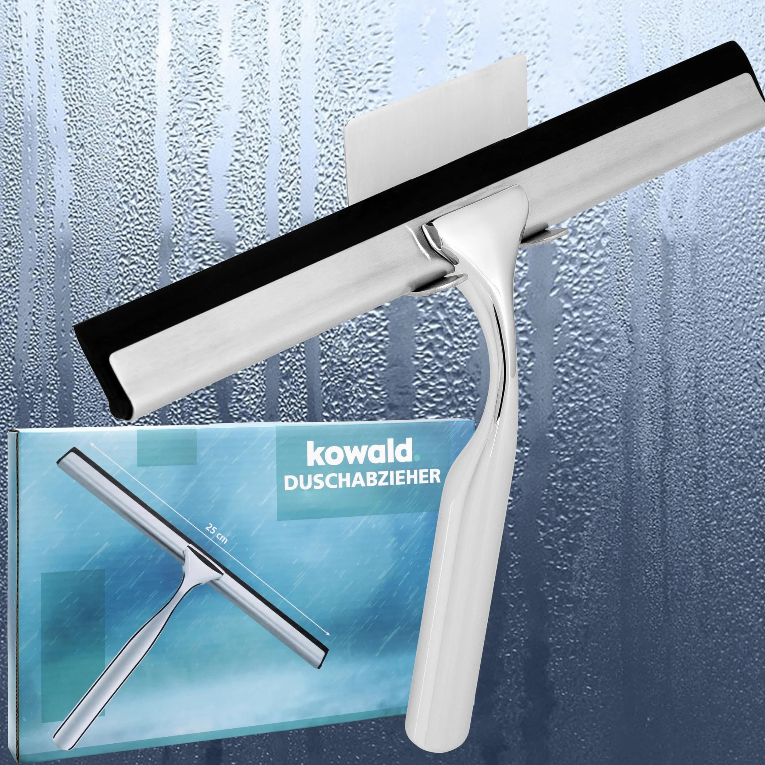 Kowald Ściągacz prysznicowy ze stali nierdzewnej 25 cm samoprzylepny uchwyt