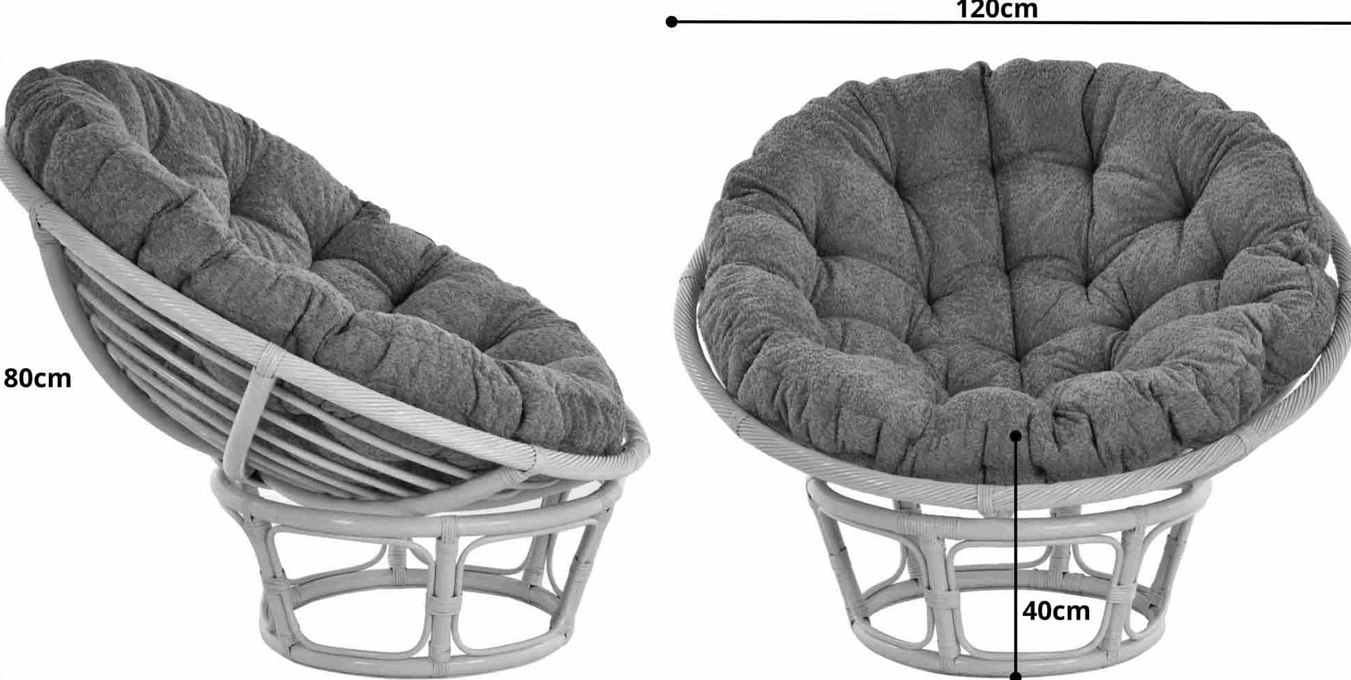 Papasan fotel XXL z poduszką Relax Papasan fotel naturalny Rattan fotel leżakowy (Ø120cm, terakota)