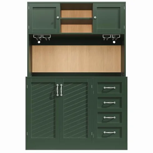 vutizal Szafka bufetowa z oświetleniem LED – 4 drzwi, 2 szuflady, regał na przekąski i szafka kuchenna z płyty MDF, 120 x 40 x 188 cm, zielona konstrukcja z blatem roboczym