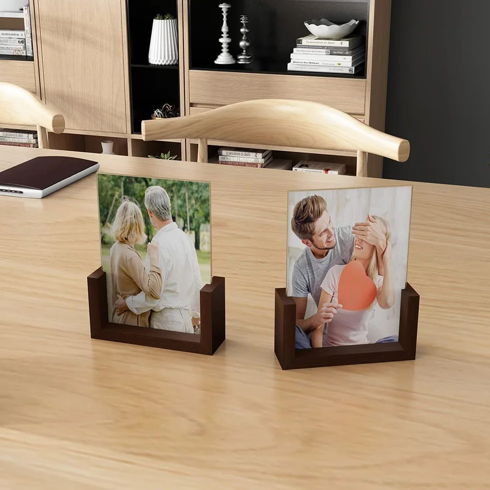 RLAVBL Zestaw 2 ramek na zdjęcia 12,7 x 18,7 cm z drewnianą podstawą na stół