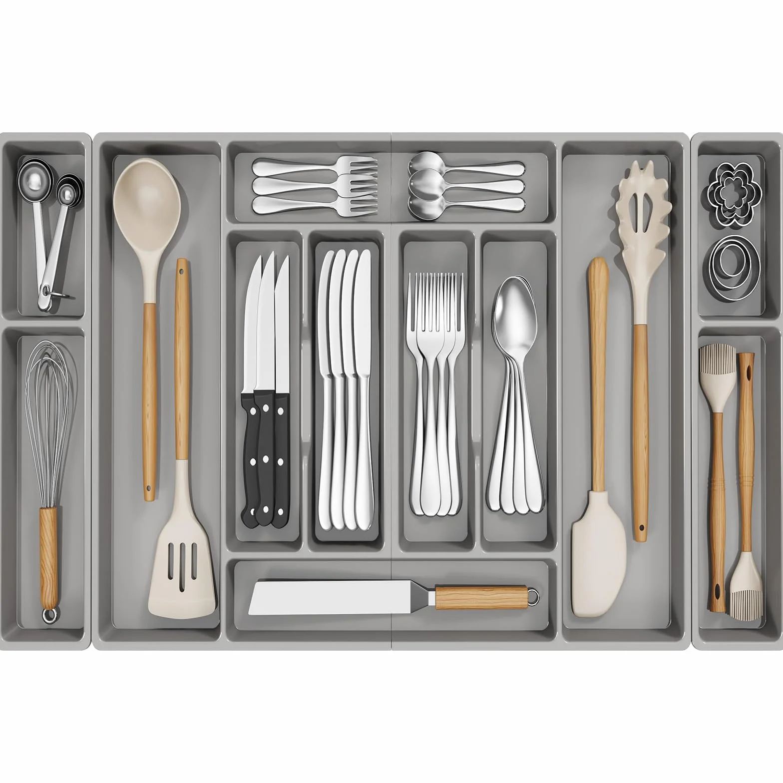 Lifewit Pojemnik na sztućce, wkład na sztućce 816 x 420 mm, do szuflady 90, zdejmowany uchwyt na przybory kuchenne, uchwyt na sztućce z tworzywa sztucznego, wkład do szuflad, organizer kuchenny na