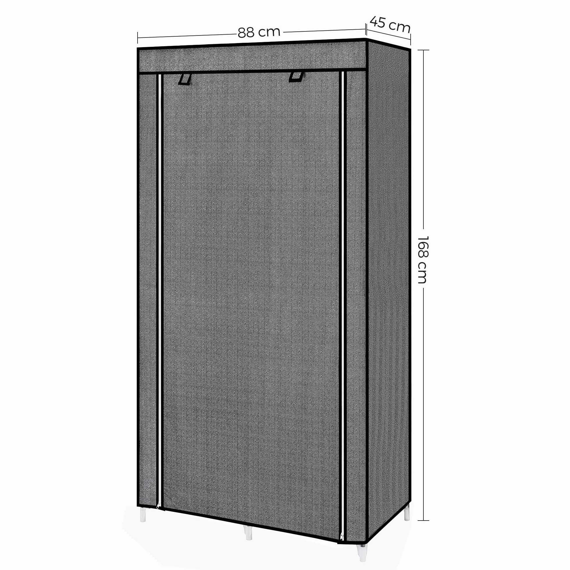 SONGMICS RYG084B22 Szafa na ubrania z 1 drążkiem i 6 wkładanymi półkami, włóknina, metalowa rama, 45 x 88 x 168 cm, do sypialni, korytarza, czarna z wzorem w jodełkę