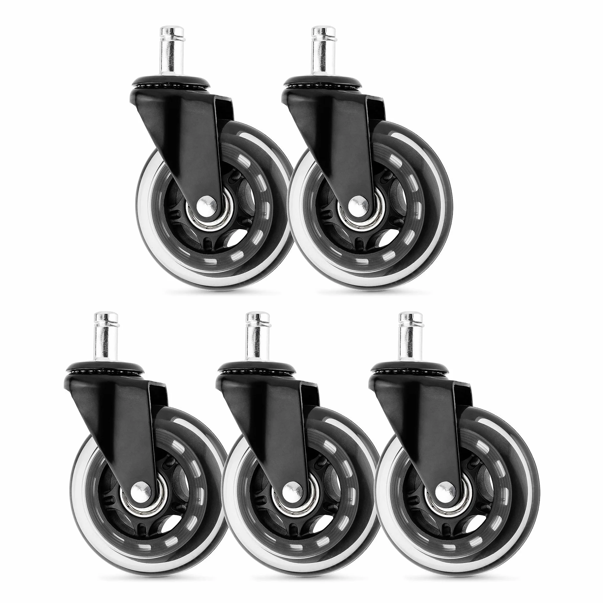 kwmobile kółko do krzesła biurowego, zestaw 5 kółek do foteli, zapasowe koło 10/22 mm, ciche nóżki do twardej podłogi, czarne