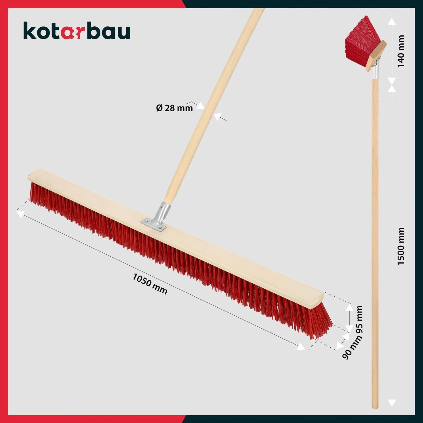 KOTARBAU® Ulicówka - 105 CM - Zamiatacz - Szczotka - Miotła Drewniana - Zmiotka - PVC - Drewniany Trzonek