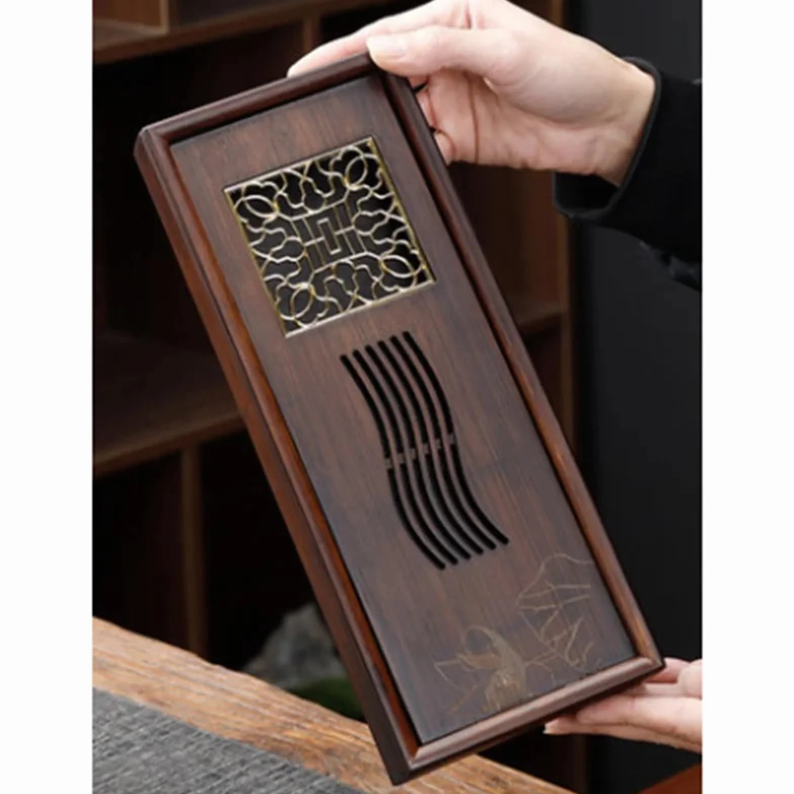Bambusowa taca do herbaty Kung-Fu, 30 x 12 x 4 cm, pusty panel do przechowywania, na ceremonię parzenia herbaty, akcesoria domowe, elegancka deska do herbaty do domu i na prezent, 600 ml