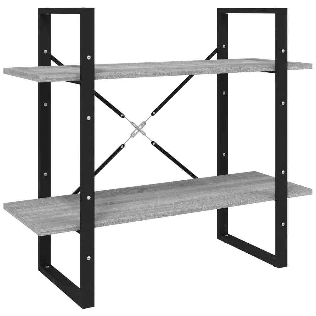 Półka na książki, 5 przegródek, szary dąb Sonoma wielofunkcyjny regał biurowy, 80 x 30 x 175 cm, materiał drewno