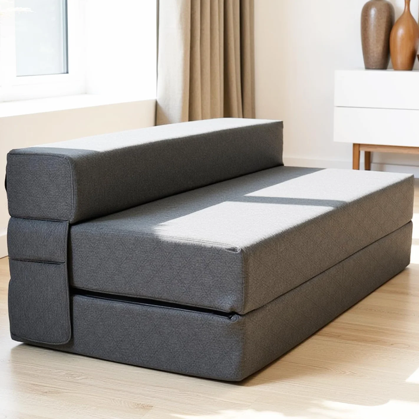 Sofa z funkcją spania o szerokości – składana sofa do spania i materac dla gości na 2 składane łóżko – bardzo gruba 20 cm i wygodna H3 (Ciemno Szary, Kanapa)