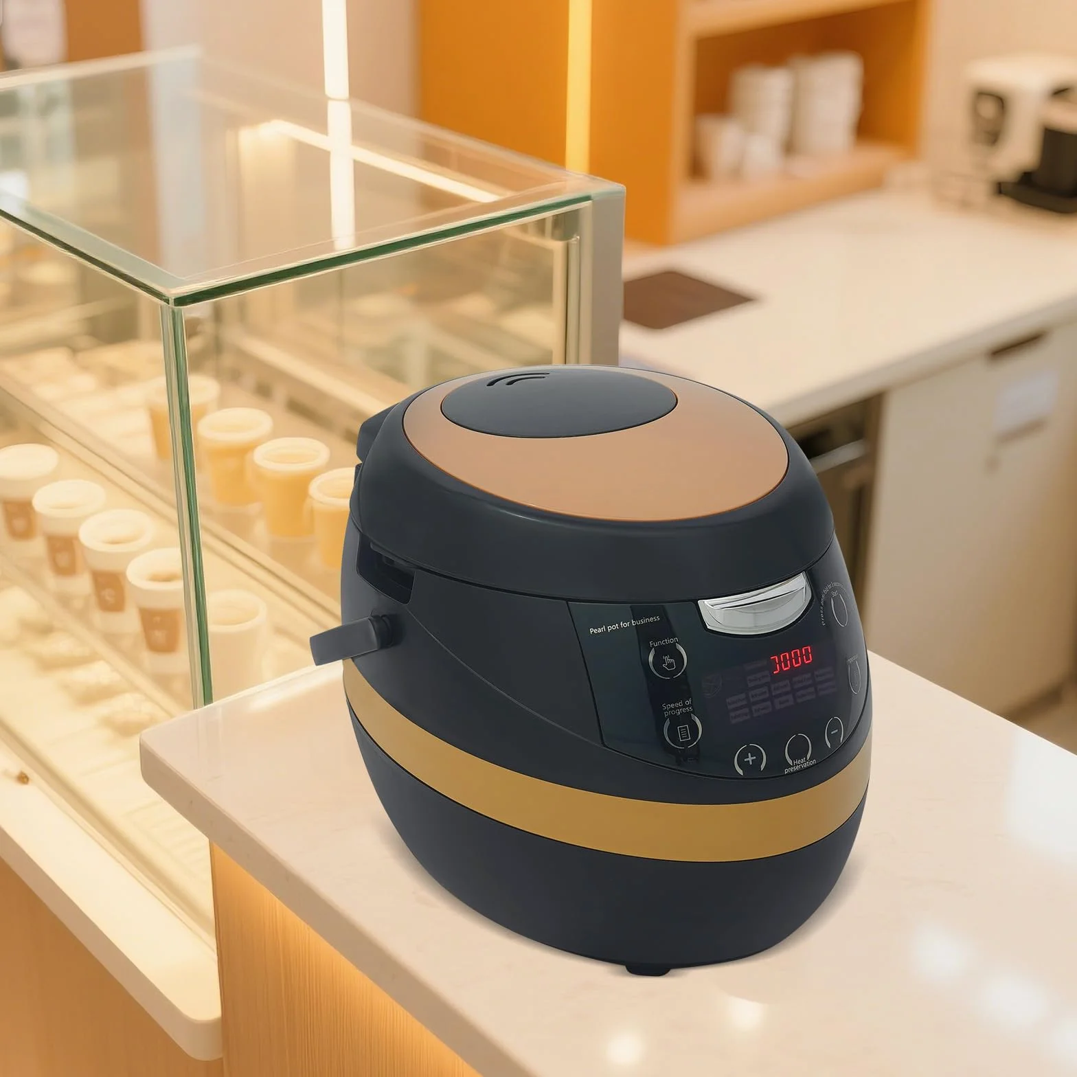 Komercyjna kuchenka z perłami, 1200 W, 8 l, z perłami, tapioką, garnek do gotowania z wstępnie ustawionymi trybami i funkcją utrzymania ciepła, do tapioki, perły, sago, puddingu, galaretki, brązowego