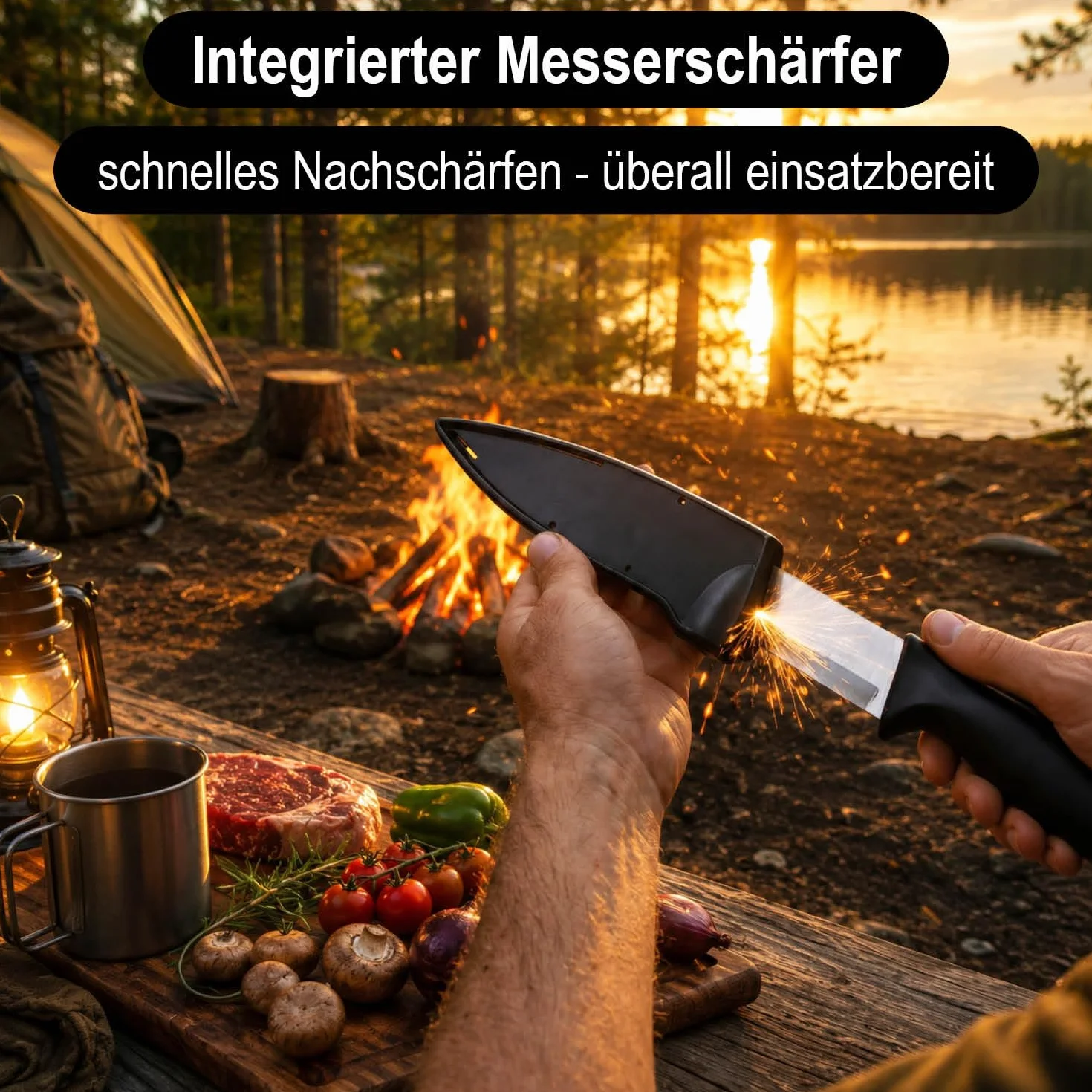 com-four® 3 nóz uniwersalny z oslona – wszechstronny nóz ze stali nierdzewnej z ostrzalka – nóz kuchenny i outdoorowy z plastikowym uchwytem (3 srebrno-czarny 31cm)