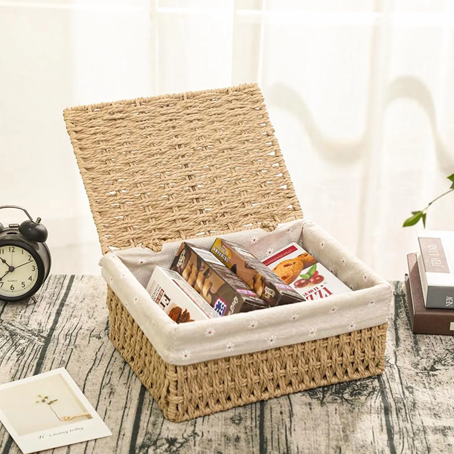 Koszyki Pleciony z Liny Papierowej Boho Decor 3 Rozmiary do Przechowywania z Pokrywką