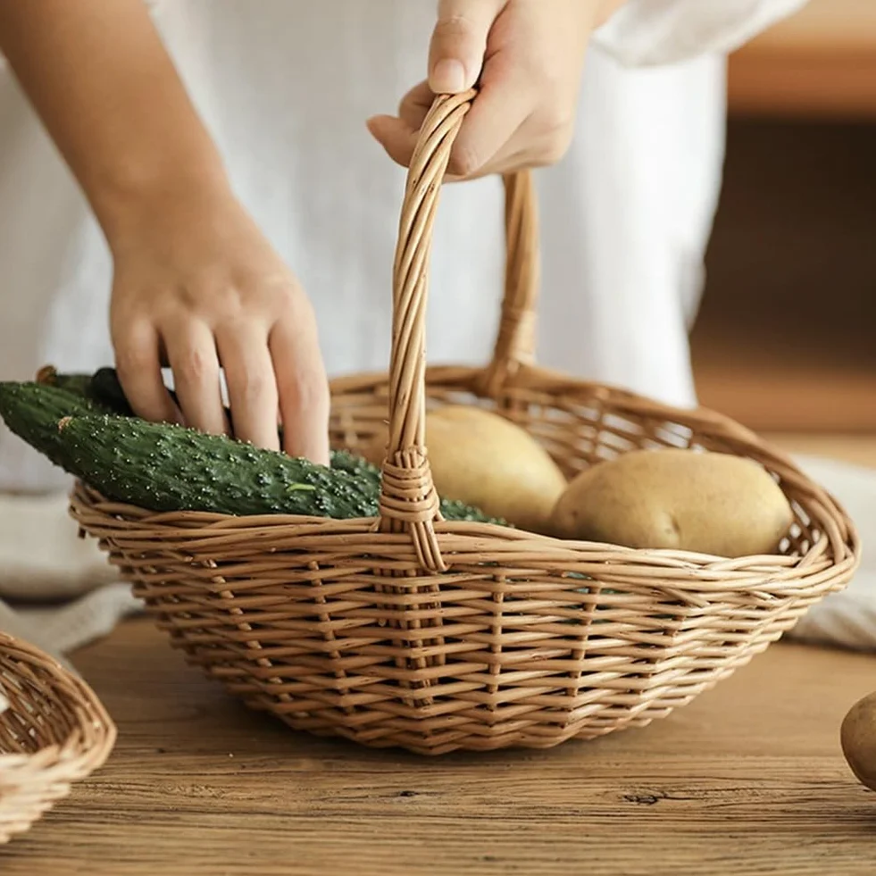 Wiklinowy kosz na zakupy z uchwytem, kosz prezentowy, kosze piknikowe, kosz kuchenny, mały