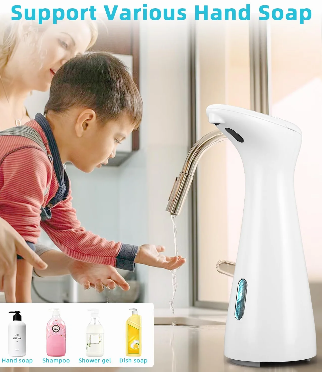 Automatyczny Dozownik Mydła, dozownik mydła w płynie 200 ml z czujnikiem podczerwieni, wodoodporny bezdotykowy dozownik mydła IPX6, odpowiedni do kuchni, łazienki, szkoły, hotelu