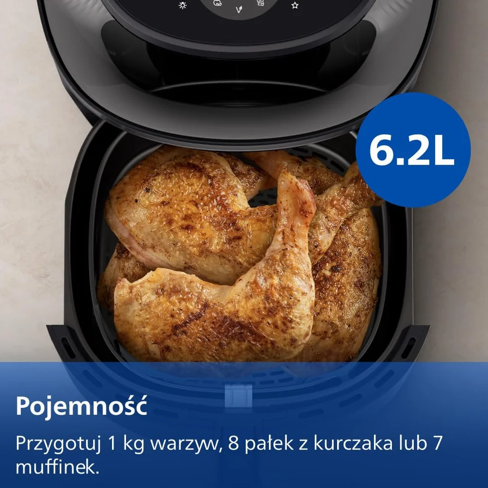 Philips Ovi Seria 3000 – Premium Airfryer, 6,2 l z okienkiem, technologia RapidAir Plus, 16 sposobów gotowania, o 90% mniej tłuszczu, łatwe czyszczenie, ekran dotykowy, oszczędność energii (NA330/00)