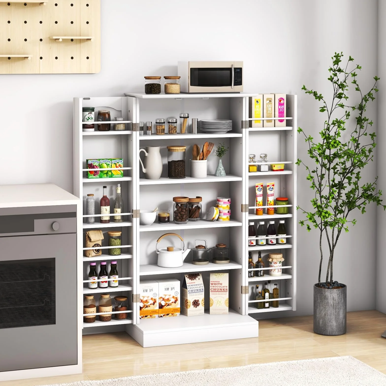 COSTWAY szafka kuchenna, szafka magazynowa, szafka do przechowywania z 2 drzwiami i 6 regulowanymi półkami, szafka wielofunkcyjna do kuchni, salonu, jadalni, 60 x 40 x 120 cm, biały