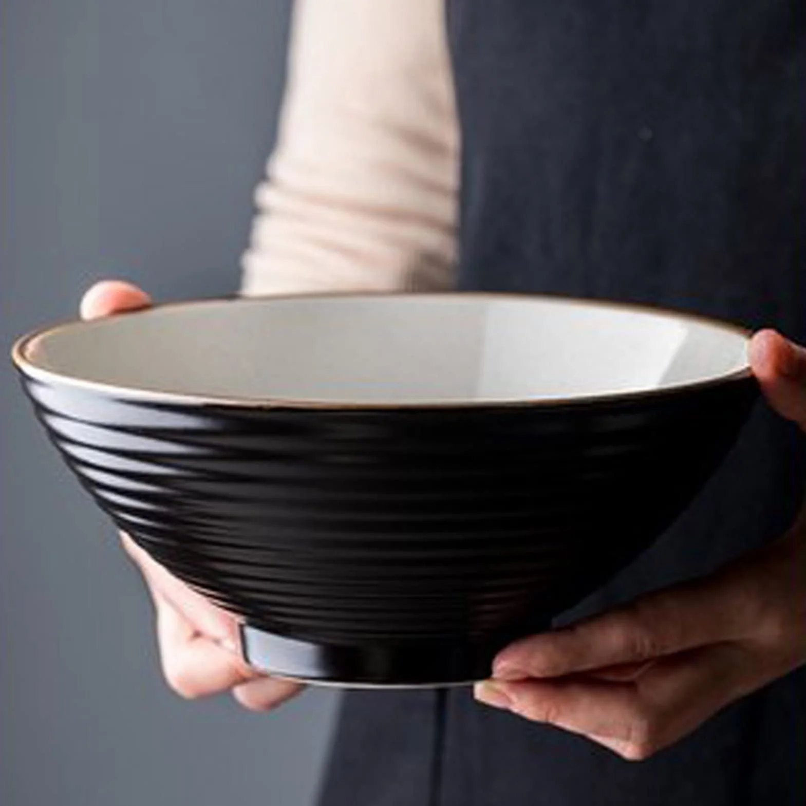 Miska na płatki zbożowe Miska na makaron Ceramiczna miska na ramen Duża miska Czarna miska na makaron wołowy Komercyjna prosta nitka (2) (2 Jeden rozmiar)