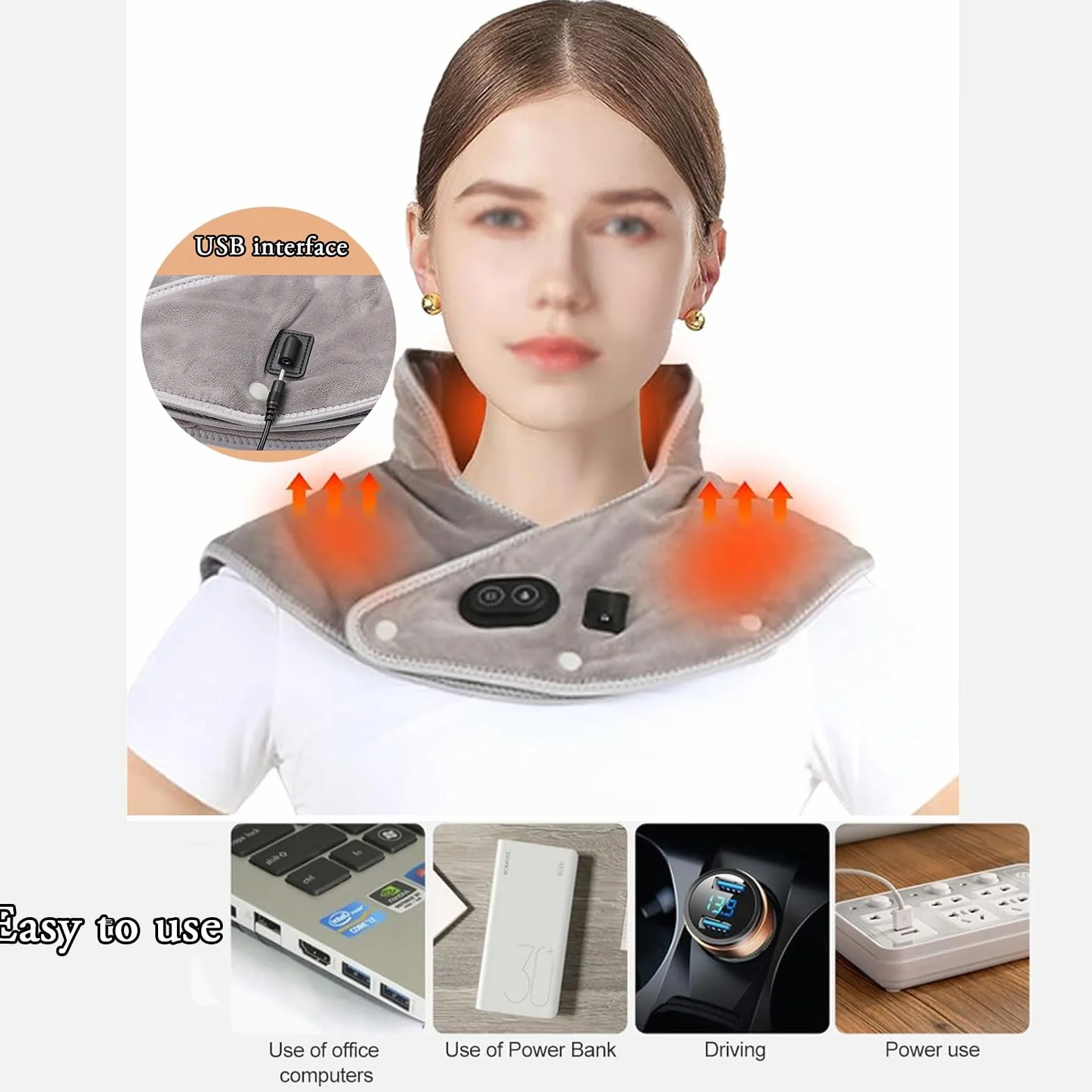 Portable Cordless Heating Pad for Neck Shoulder,USB Heating Pad Shawl Heat Pad Cordless Electric Neck Heater Neck Heating Pad for Neck and Shoulders Cordless Electric Heating Pad