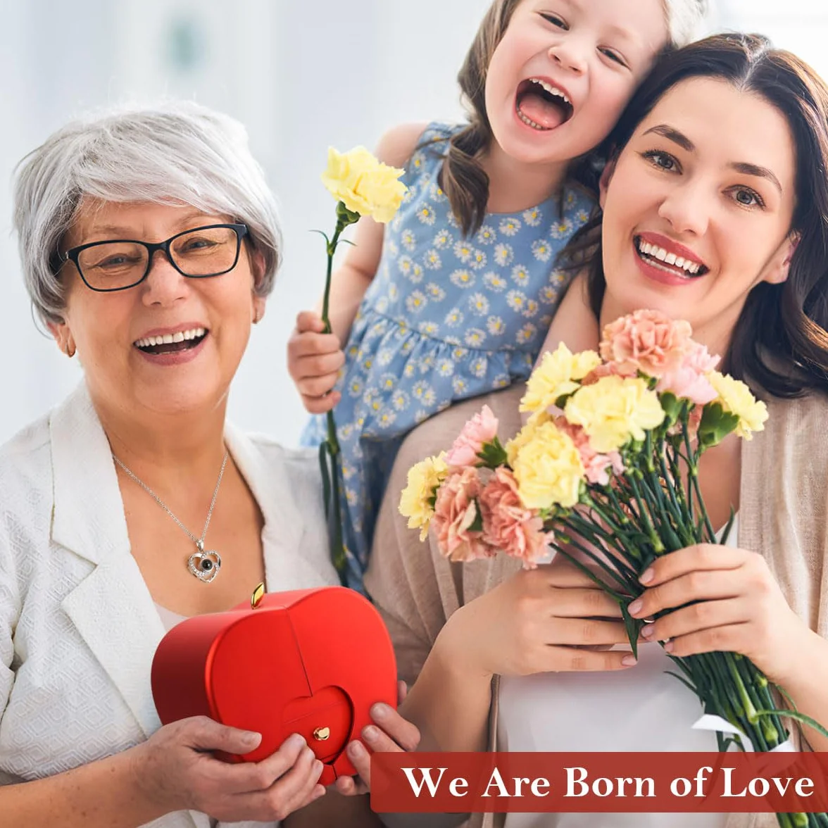 Emibele Mother's Day Preserved Red Rose for Women Mom Grandma, Eternal Flower Rose Box with Heart Necklace I Love You 100 Languages, Gifts for Wife Girlfriend Her on Valentines Birthday Anniversary