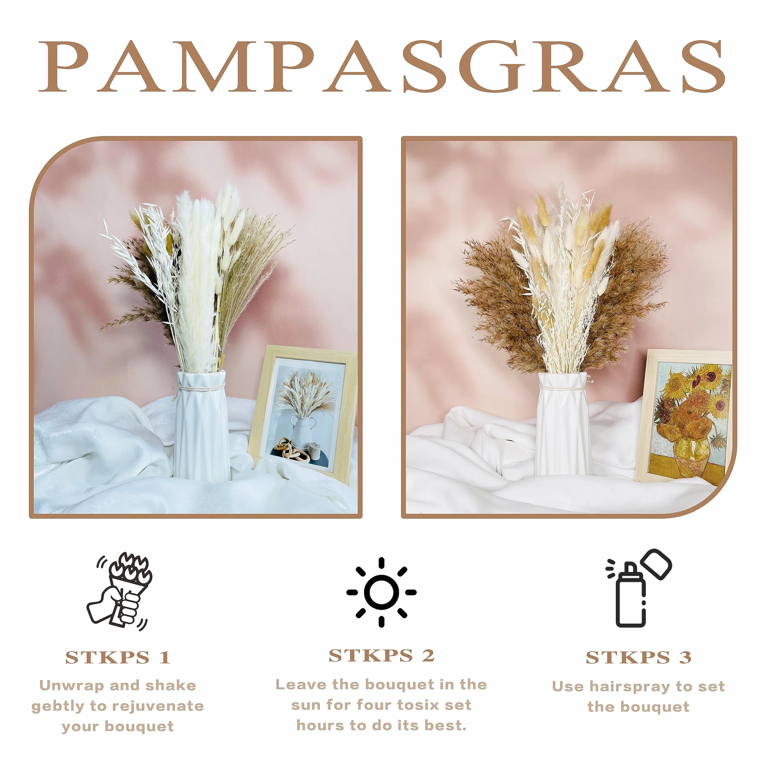 Suszona trawa pampasowa, naturalne suszone kwiaty, dekoracja DIY, wazon na trawę pampasową, suszony bukiet, idealny do boho, salonu, sypialni, wazonów, dekoracja (65 sztuk)