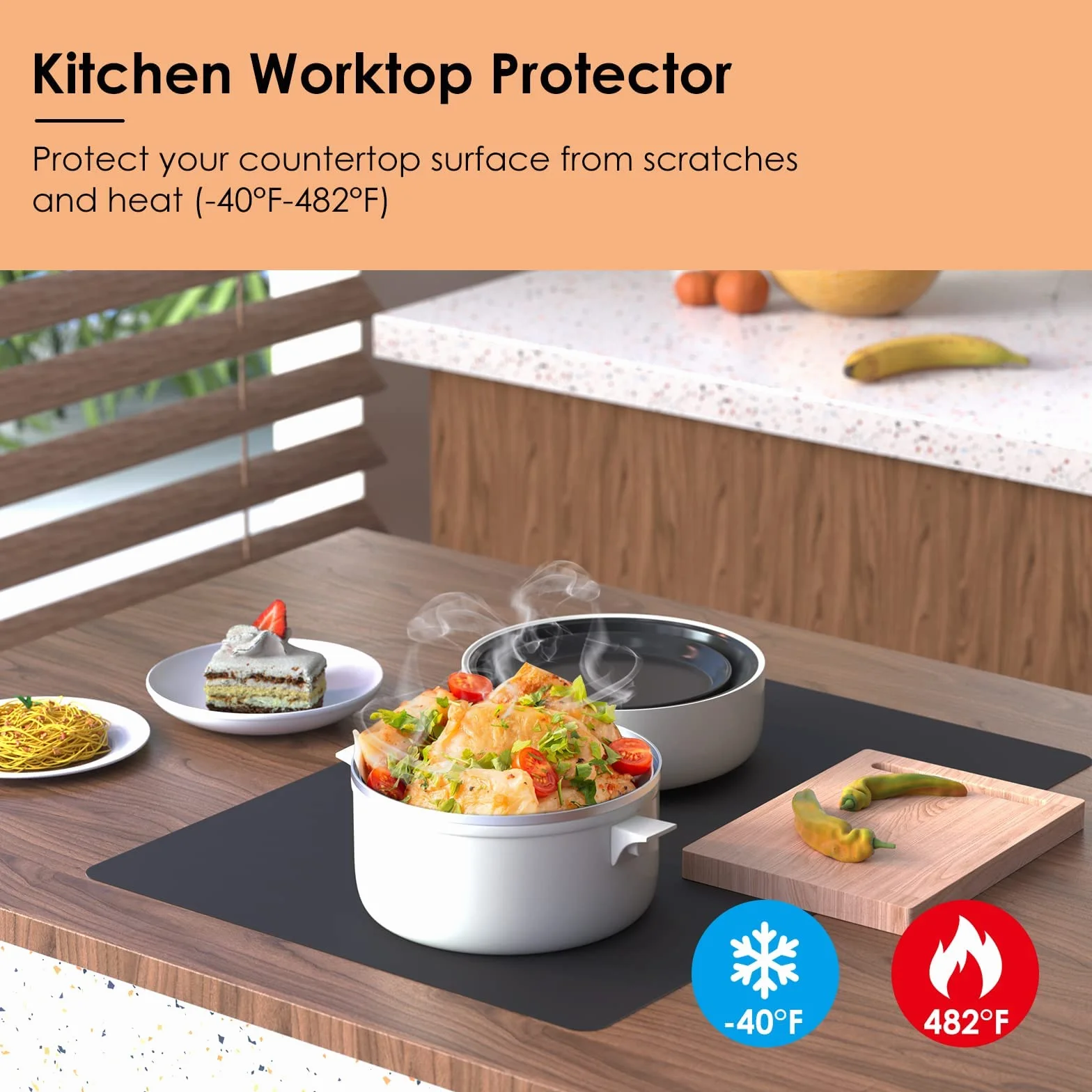 KitchenRaku Bardzo Duża Silikonowa Mata Do Ochrony Blatu Kuchennego, Nieprzywierająca, Odporna Na Wysokie Temperatury, Antypoślizgowa, Rzemieślnicza, Stołowa (Czarna, 60 x 40 cm)
