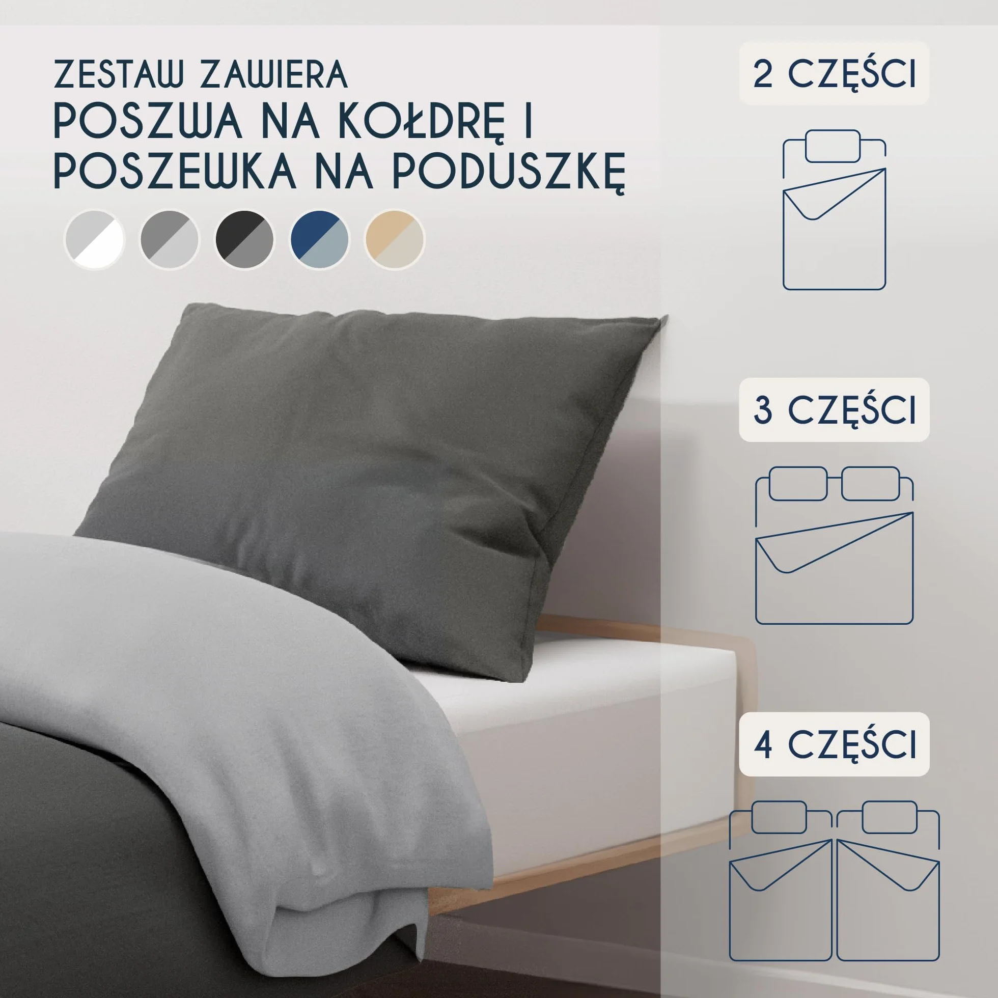 Poszewka na kołdrę 140x200 cm z poszewką na poduszkę 65x65 cm Ciemnoszary Jasnoszary Zestaw pościeli 100% mikrofibry 2 sztuki Oeko TEX