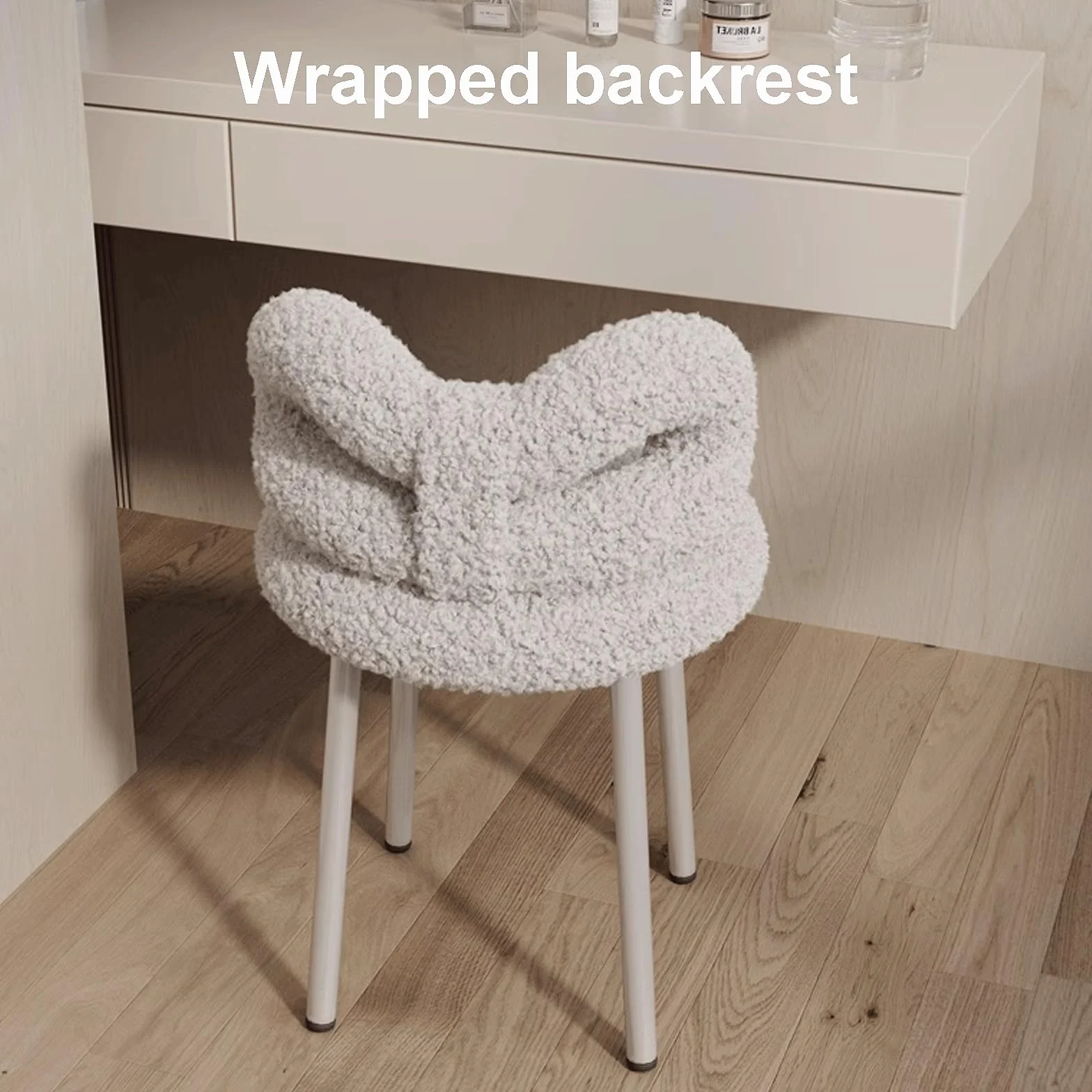 Modern Vanity Chair with Back Bow-tie Carbon Steel Lambswool 35x35x67cm Pink