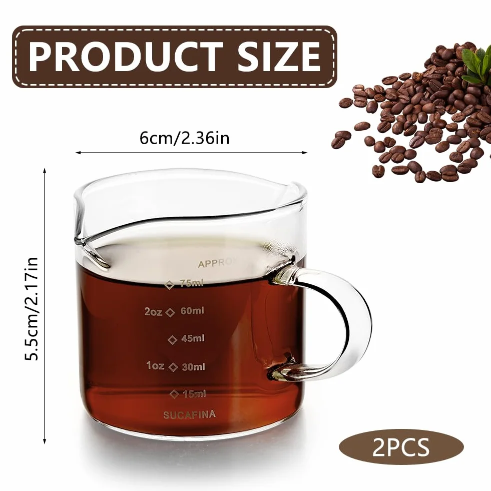 HOTUT Szklanka do espresso 75 ml, 2 szt. podwójna wylewka, kubek do nalewania w kształcie litery V ze skalą, miarka do domu, biura, kawiarni