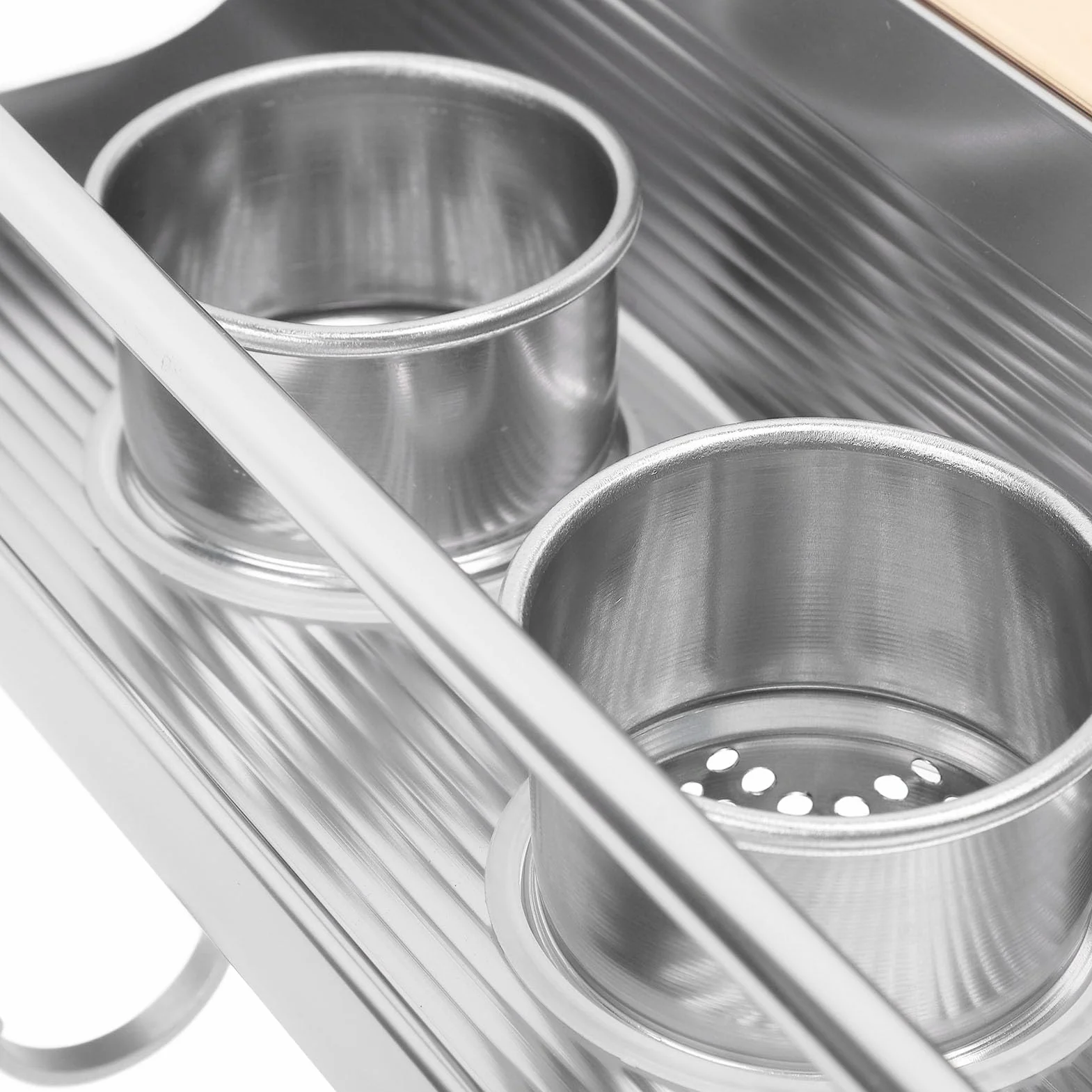 Stojak na przyprawy Vomeko, ścienny, aluminiowy, z organizerem na przybory kuchenne i dwoma uchwytami na pałeczki, oszczędzający miejsce w kuchni, wielofunkcyjny.
