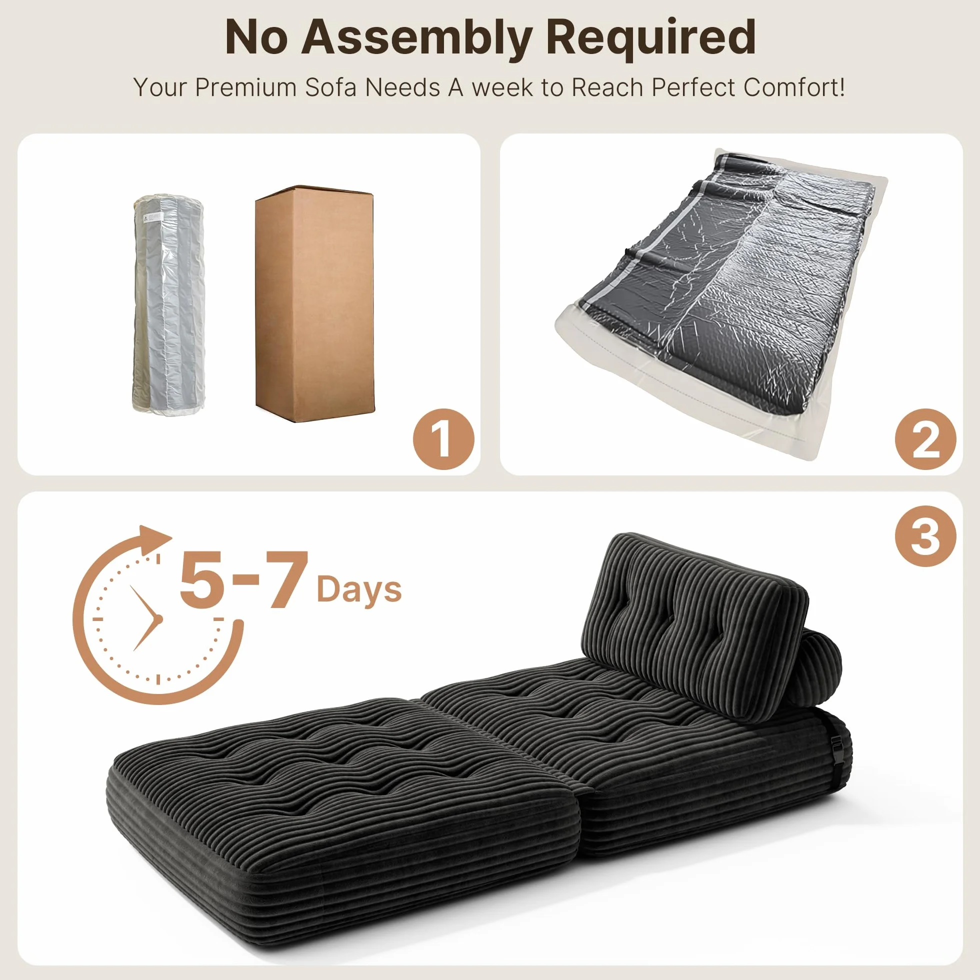 Xbro Składana sofa rozkładana z oparciem, przenośny fotel rozkładany w łóżku 2 w 1 do małych przestrzeni, sztruksowa tkanina z wypełnieniem piankowym, 190 x 85 cm rozłożony (czarny)