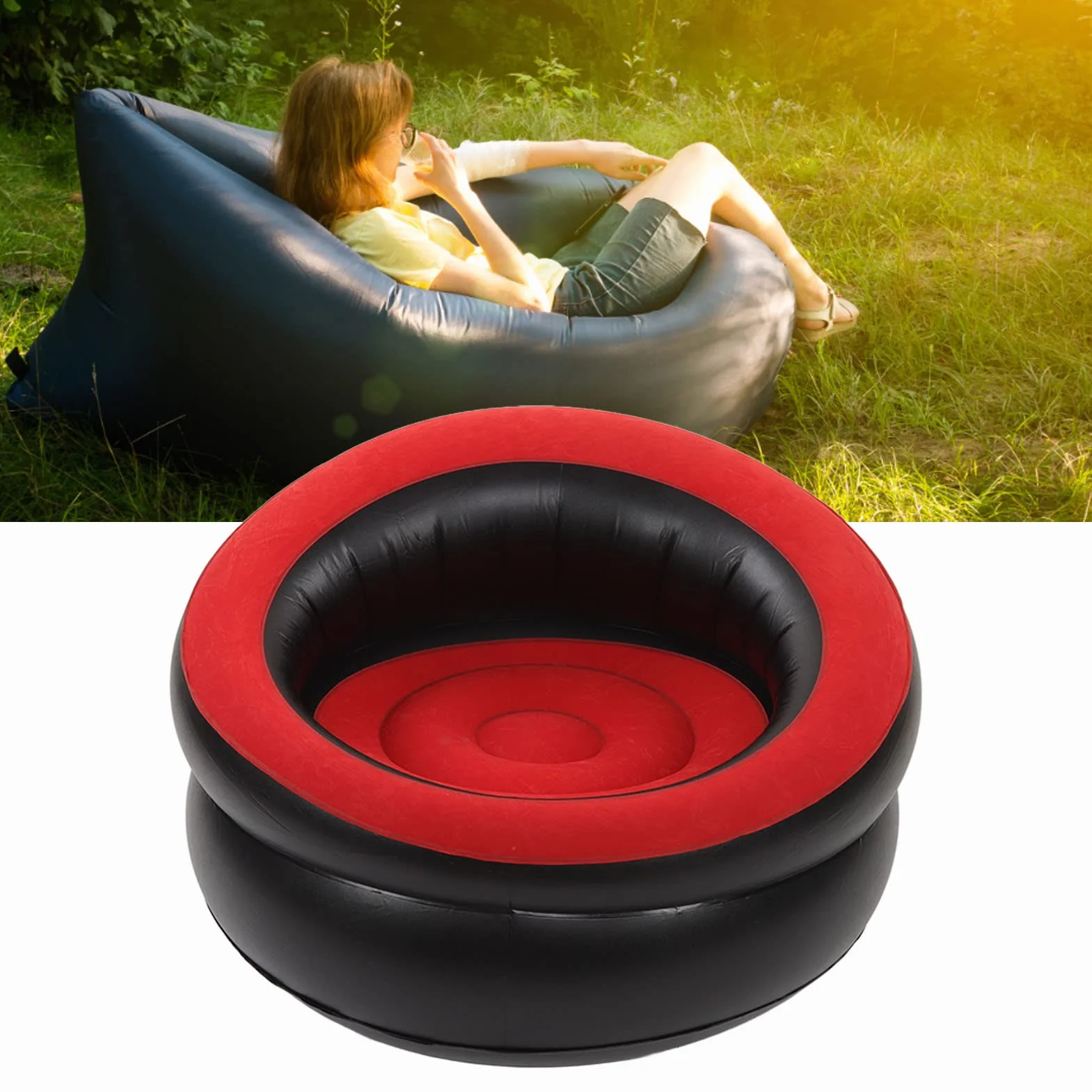 Nadmuchiwana Sofa, Rozkładana Dmuchana Sofa, Dmuchane Kanapy Nadmuchiwany Fotel Wypoczynkowy do Salonu Sypialnia Czytelnia Biuro Balkon Kemping Podróż (Czerwony)