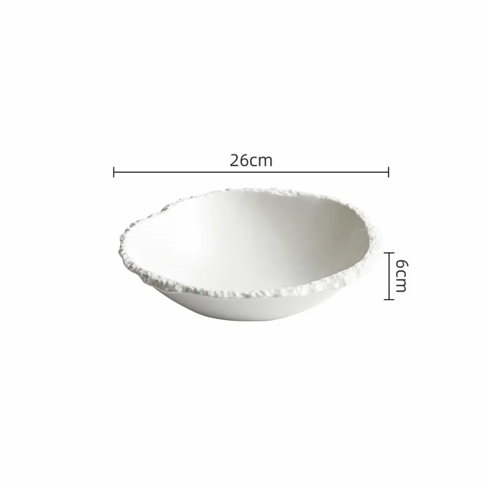 Talerze Obiadowe Prosta biała miska ceramiczna o teksturze skały - talerz obiadowy z zupą, sałatką i makaronem(26cm)