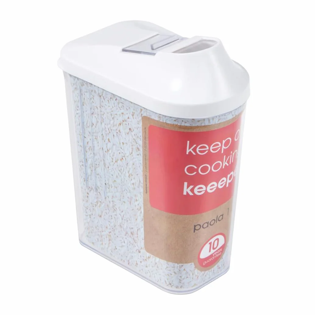 Keeeper Pojemnik do przechowywania na sucho, płynnie regulowana pokrywa dozująca, tworzywo bez BPA, 1 l, 11 x 6,5 x 19 cm, Paola, biały
