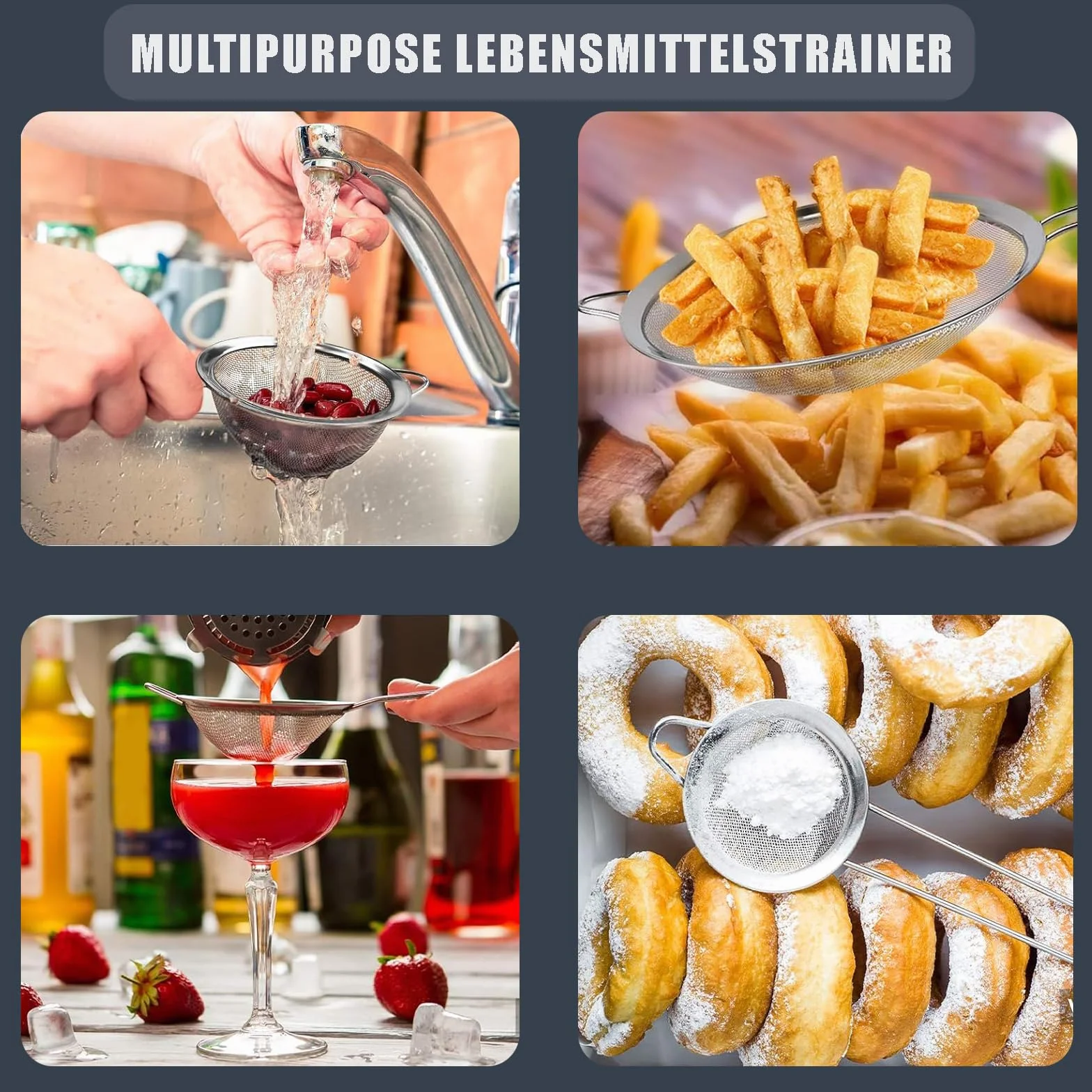 Sitko kuchenne, 2 sztuki, zestaw sitek kuchennych ze stali nierdzewnej, drobne sitko kuchenne, do gotowania, komosy ryżowej, cukru pudru, herbaty