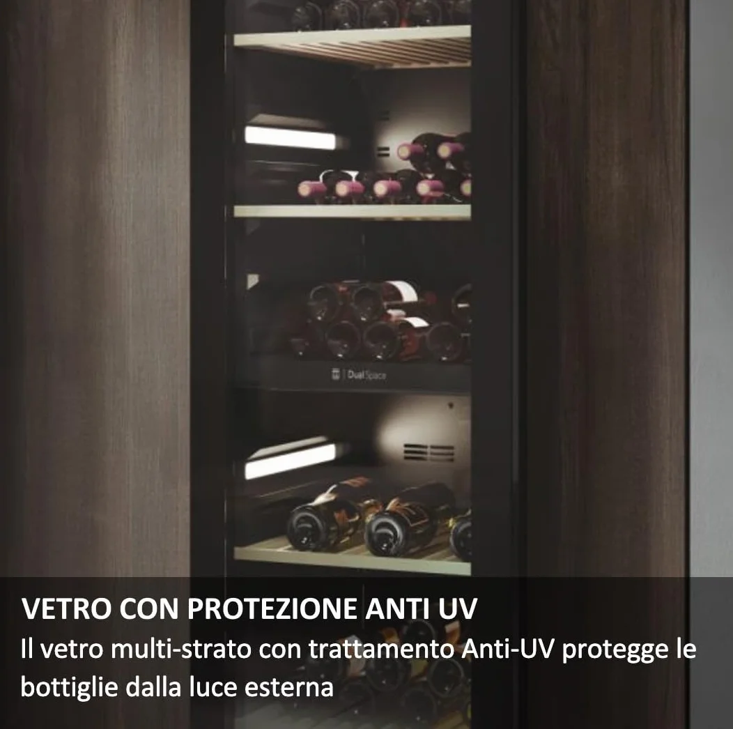 Haier HWS49GA Stojak na wino 49 butelek App hOn szkło anty-UV drewniane półki LED klasa F 49,7x58,5x82 cm czarny